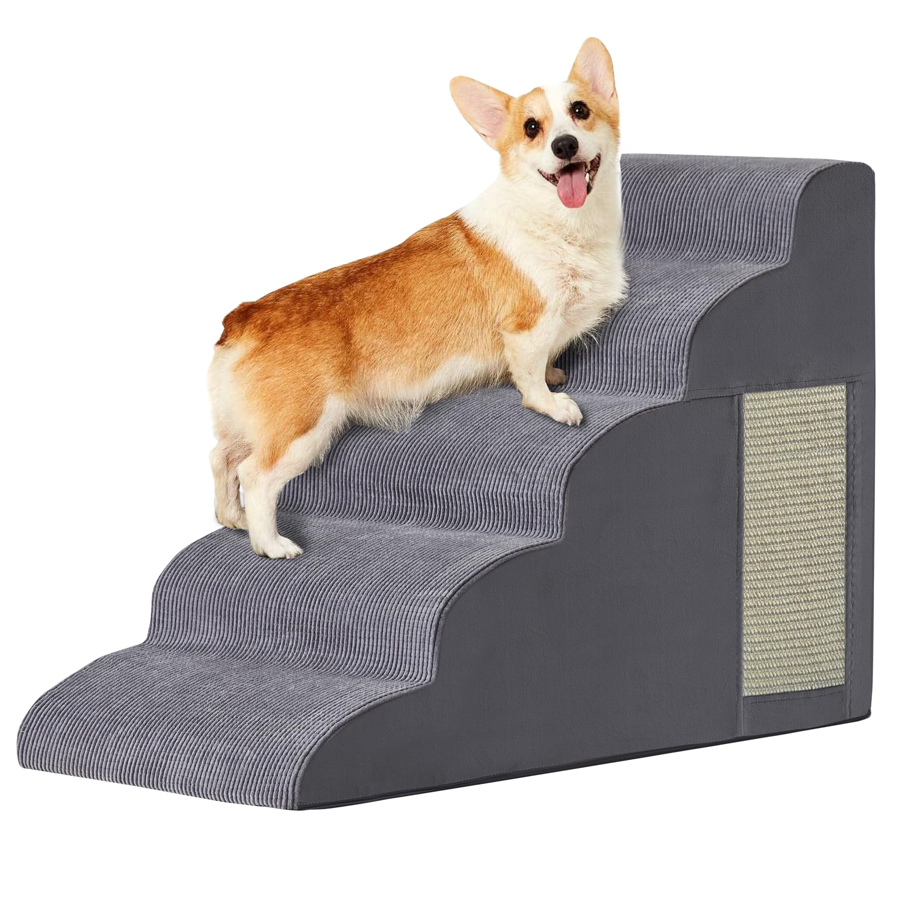 Pet Stairs, Dog Stairs For Small Dogs, Dogs Steps, 5-Step Curved Dog Ramp For Bed, Couch, Sofa, Car And Chairs, Non-Slip Bottom 