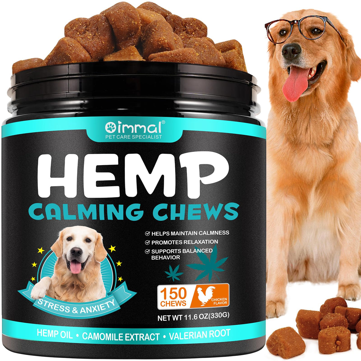 Hemp Calming Chews For Dogs 150 Count (11.6 Oz), Dog Calming Chews, Helps With Dog Anxiety, Separation, Barking, Stress Relief, Melatonin For Dogs, Sleep Calming Aid, For All Breeds & Sizes