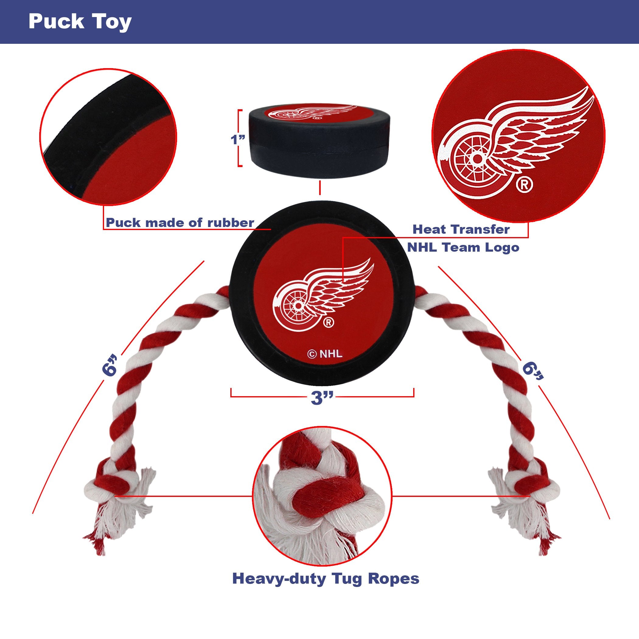 Pets First NHL Detroit RED Wings Puck Toy for Dogs & Cats. Play Hockey with Your Pet with This Licensed Dog Tough Toy Reward!