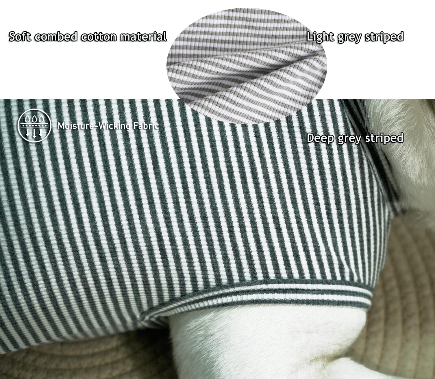 Sychien Dog Shirt Combed Cotton T-Shirts Soft Cool Boy Girl Tee For Large Dogs Bulldog Grey Striped L -Like New
