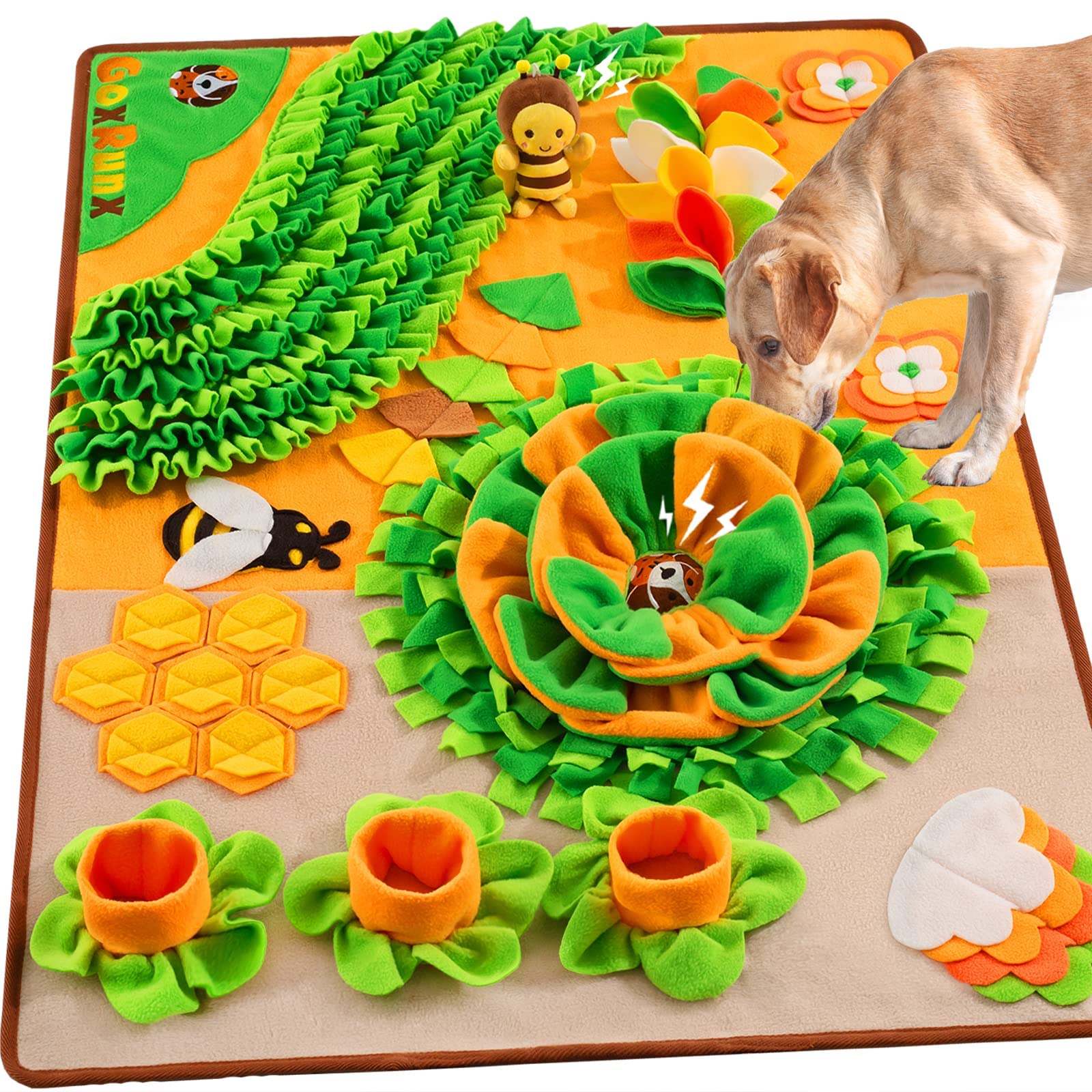 Goxrunx Snuffle Mat For Dogs - 40' X 27' Large Dog Feeding Mat With Nosework & Stress Relief For Natural Foraging (Orange)