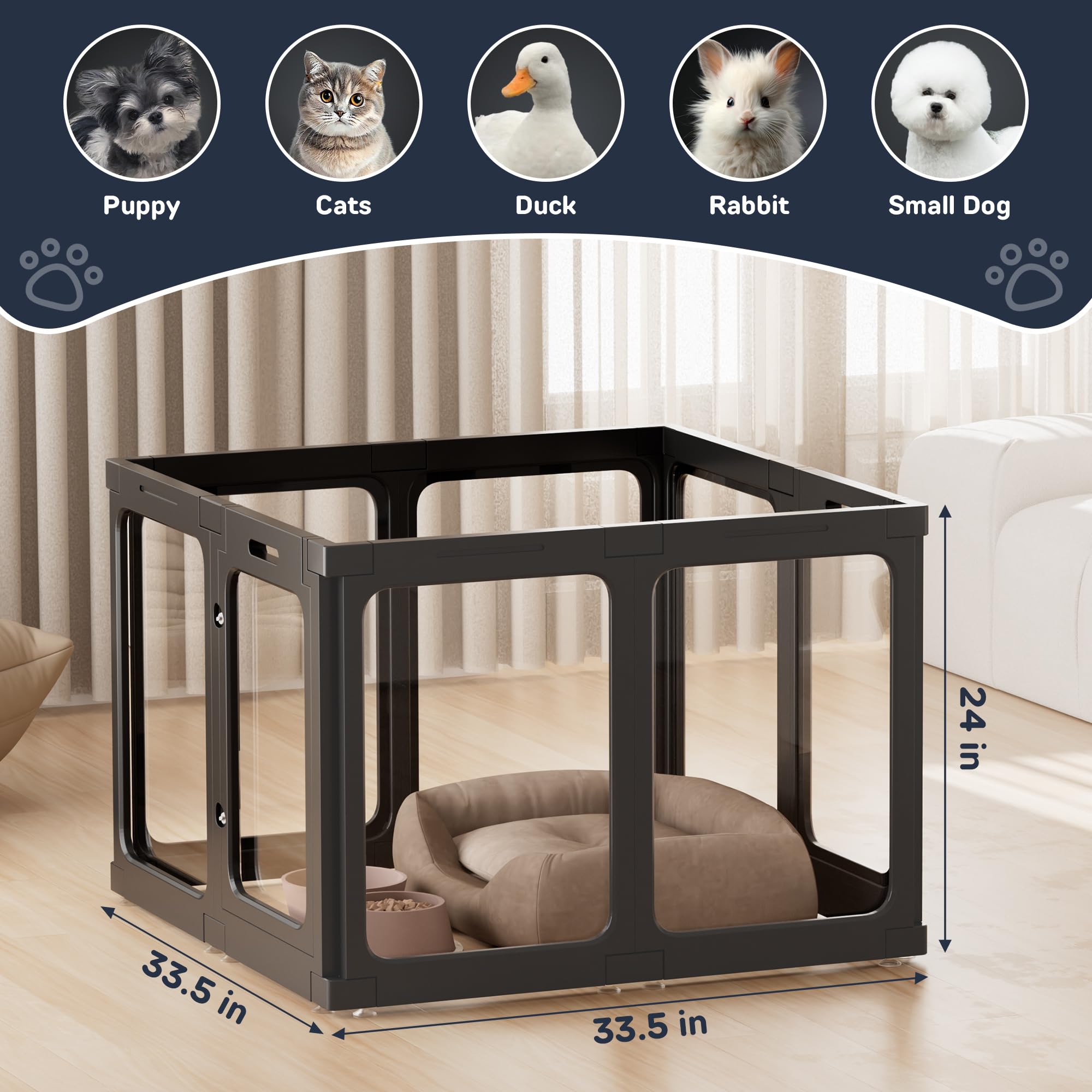 Jalove Acrylic Dog Playpen Indoor, 8 Pcs Plastic Puppy Playpen With Door, Clear Playpen For Dog Cat Rabbit Ferret, Easy Assemble