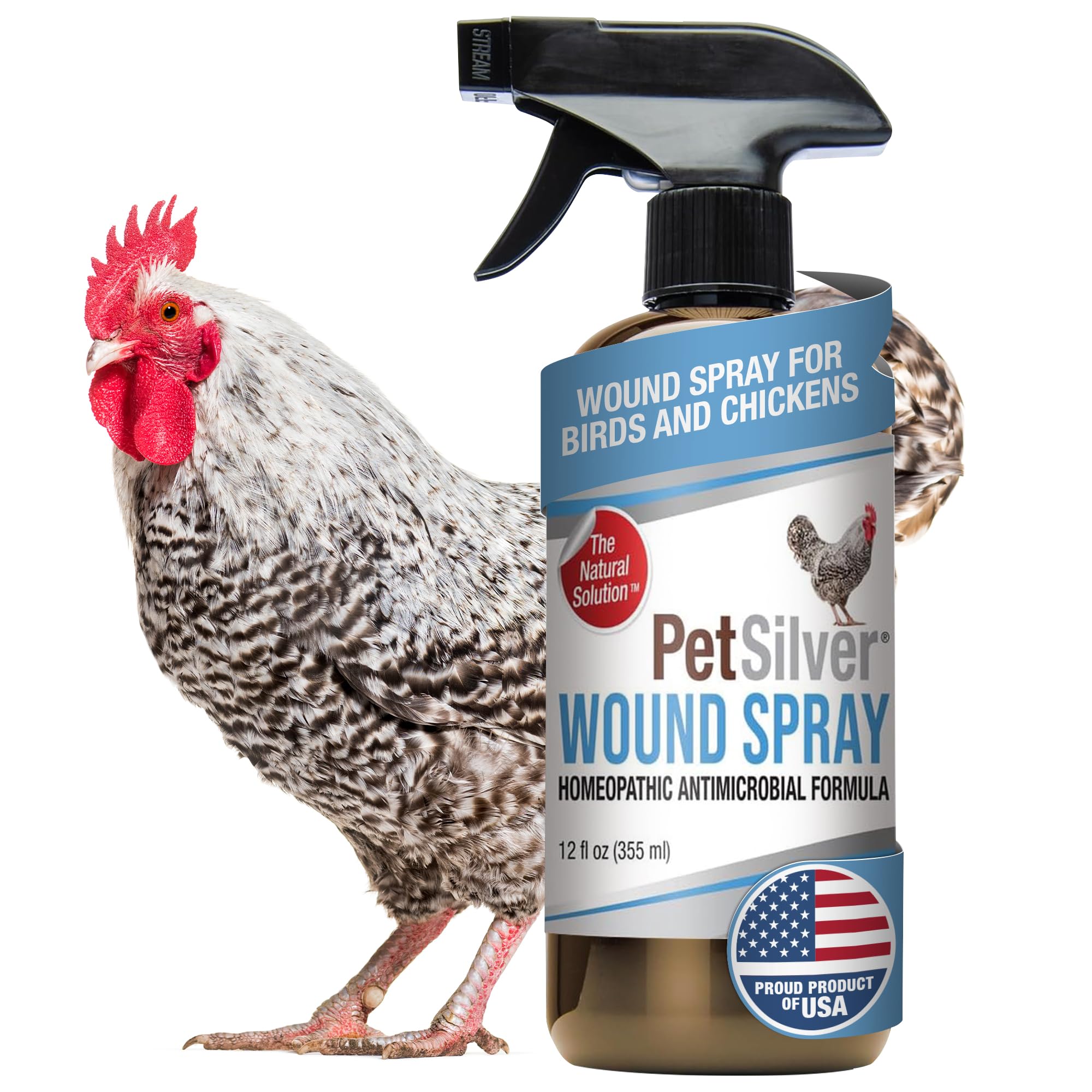 PetSilver Chicken Wound Spray for Chickens & Birds - Patented Silver Solution - Silver Spray for Wounds, Pecking Sores, Bumblefo
