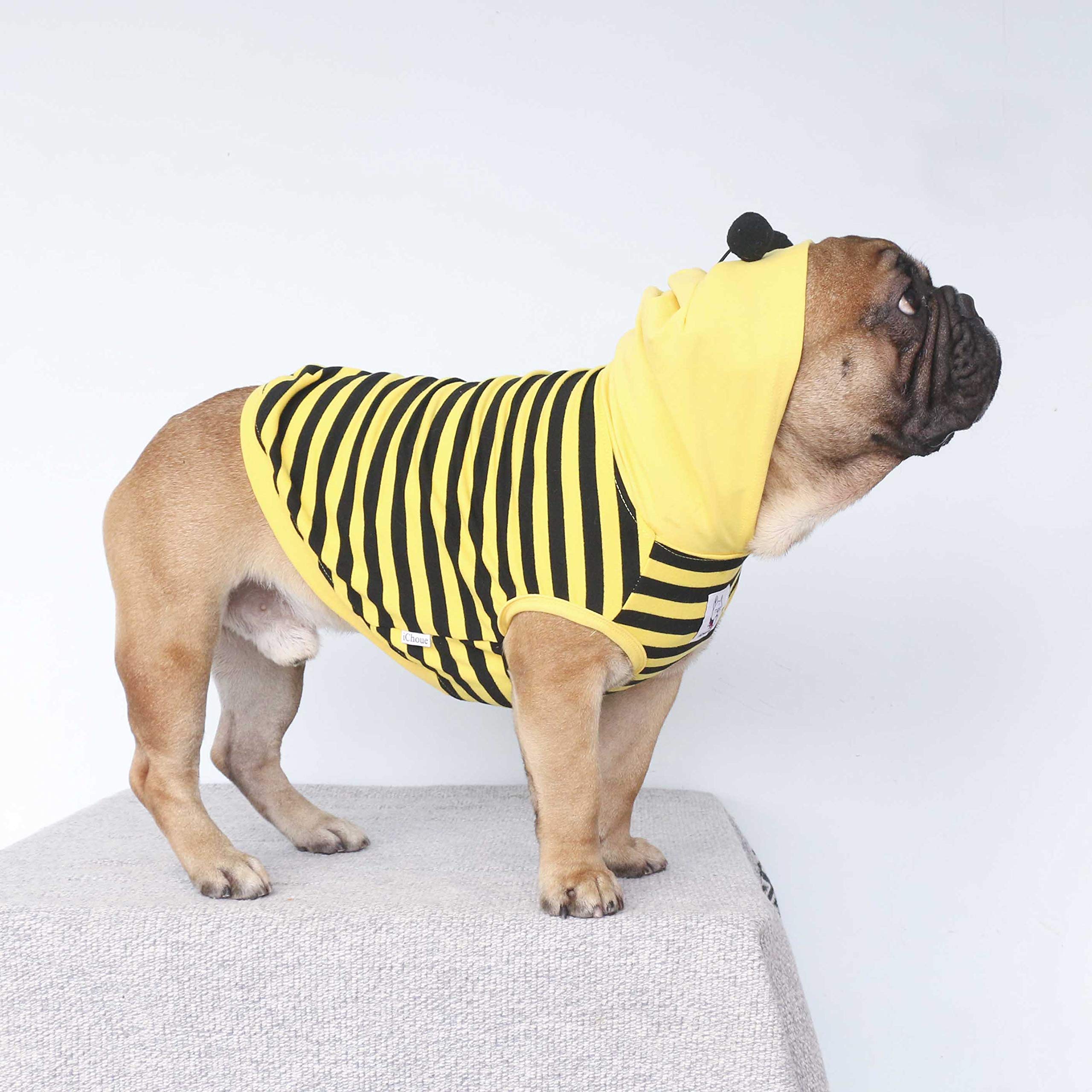 Ichoue Bee Honeybee Bumblebee English Bulldog Halloween Costumes Hoodies Sleeveless Clothes Outfits Funny Cosplay Shirts For Medium Dogs French Frenchie Pug Boston Puppy - Black And Yellow, Xx-Large