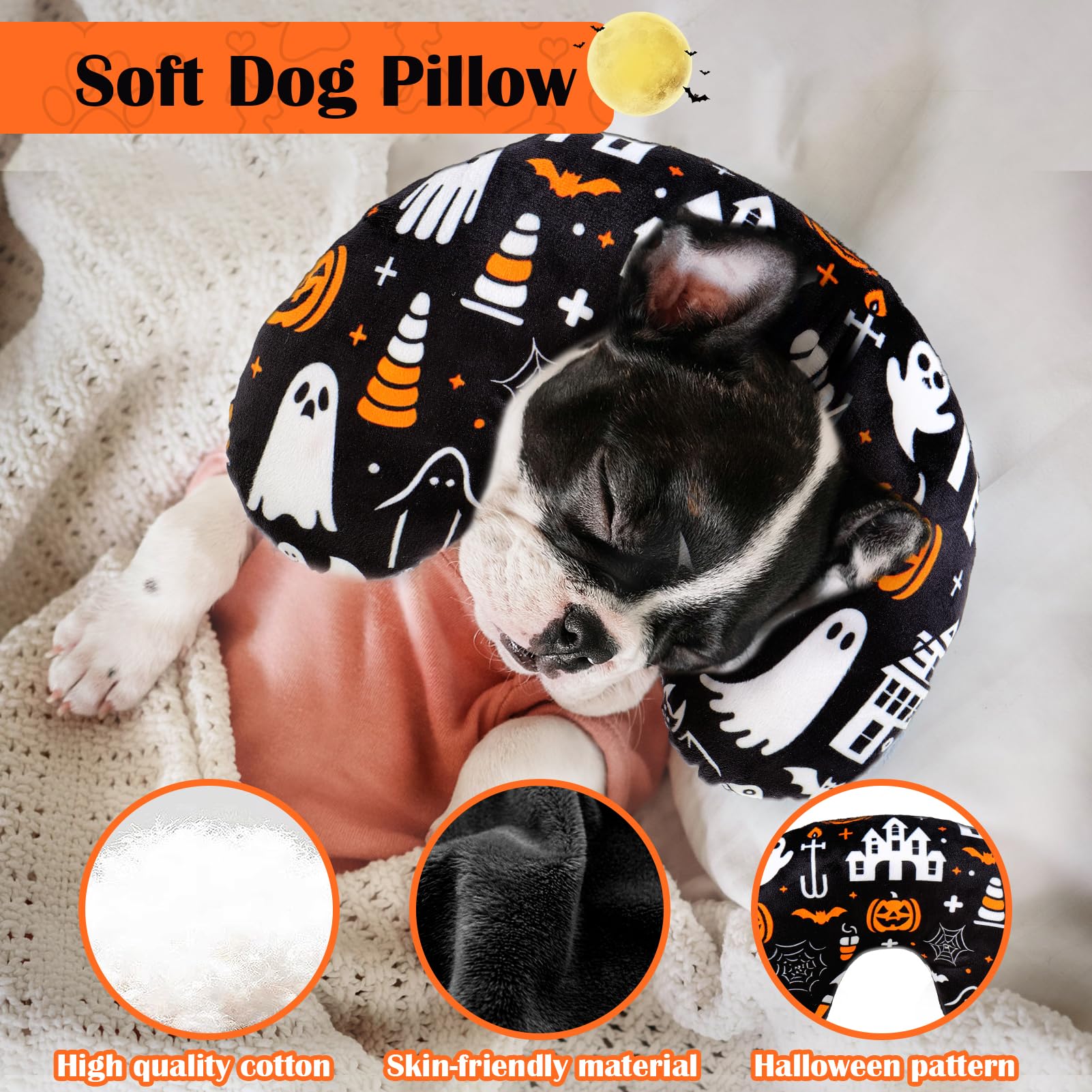 Baborui Halloween Dog Pillow For Small Dogs, U Shaped Dog Neck Calming Pillow For Joint Relief Sleeping Improve, Machine Washabl