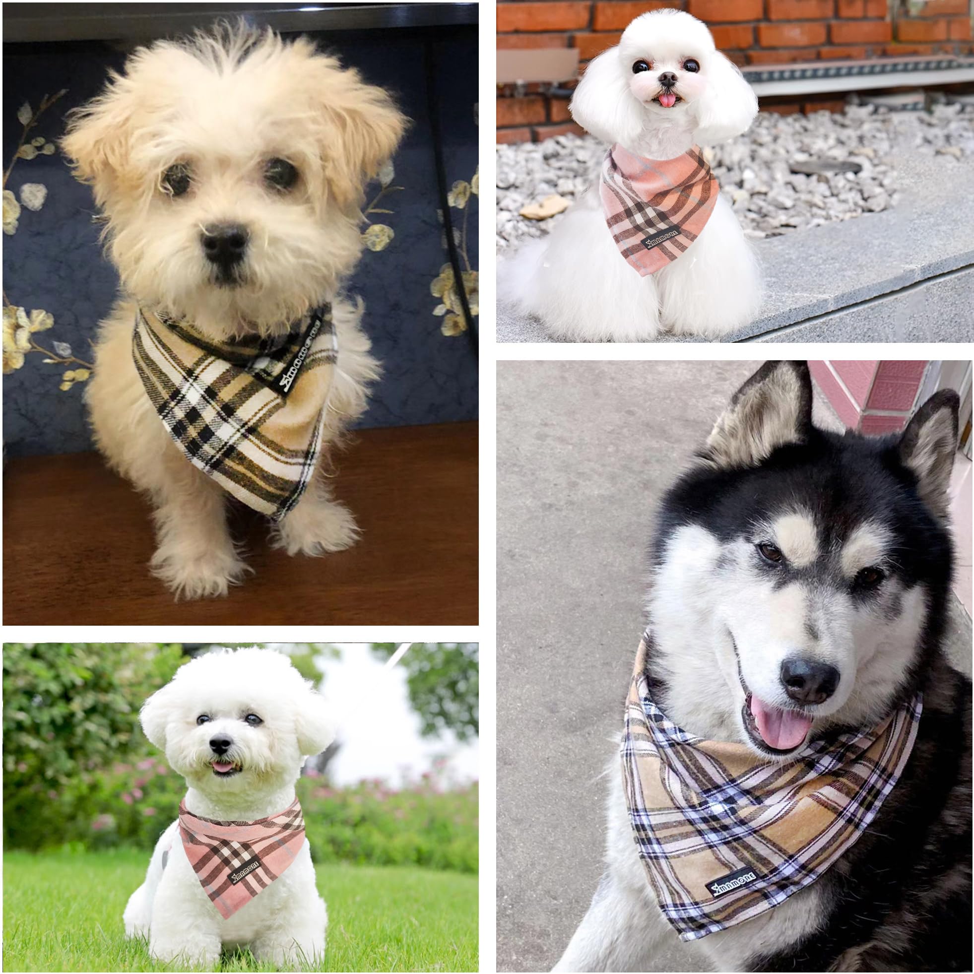 Soft Washable Plaid Bandanas For Dogs And Cats,Adjustable Triangle Bib Comfortable Scarfs For Girl Boy Dogs Puppies (Pink, Large