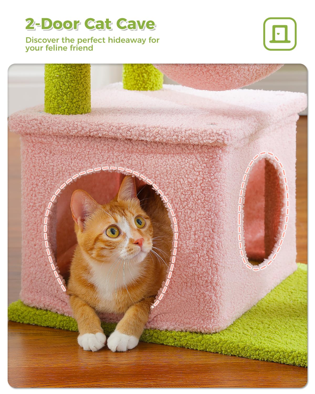 Muttros Pink Cat Tree, 47.6'' Cat Tower With 2 Metal Frame Hammock, Cat Scratching Post For Indoor Cats With 2 Removable Pompom