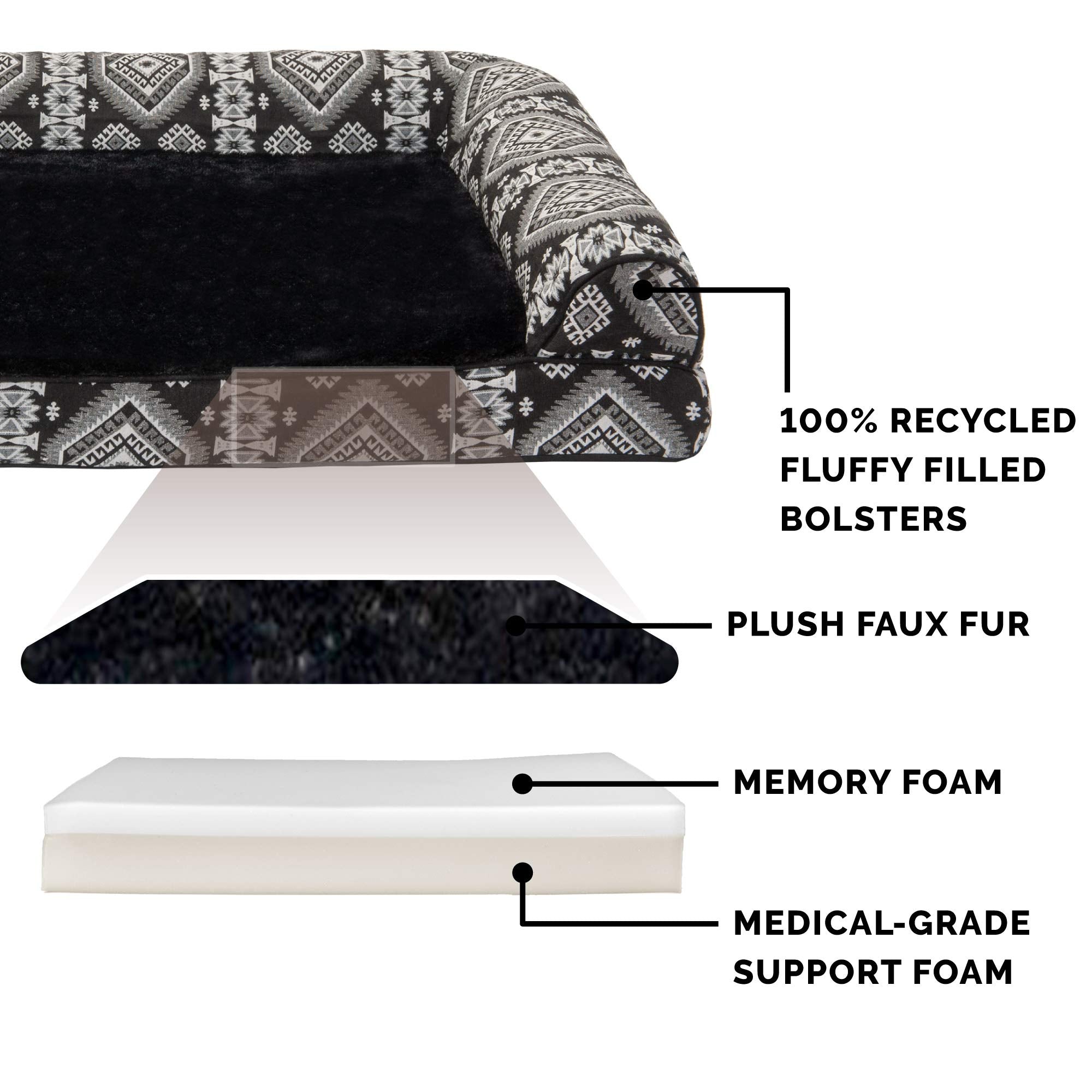 Furhaven Memory Foam Dog Bed for Large/Medium Dogs w/ Removable Bolsters & Washable Cover, For Dogs Up to 55 lbs - Plush & South