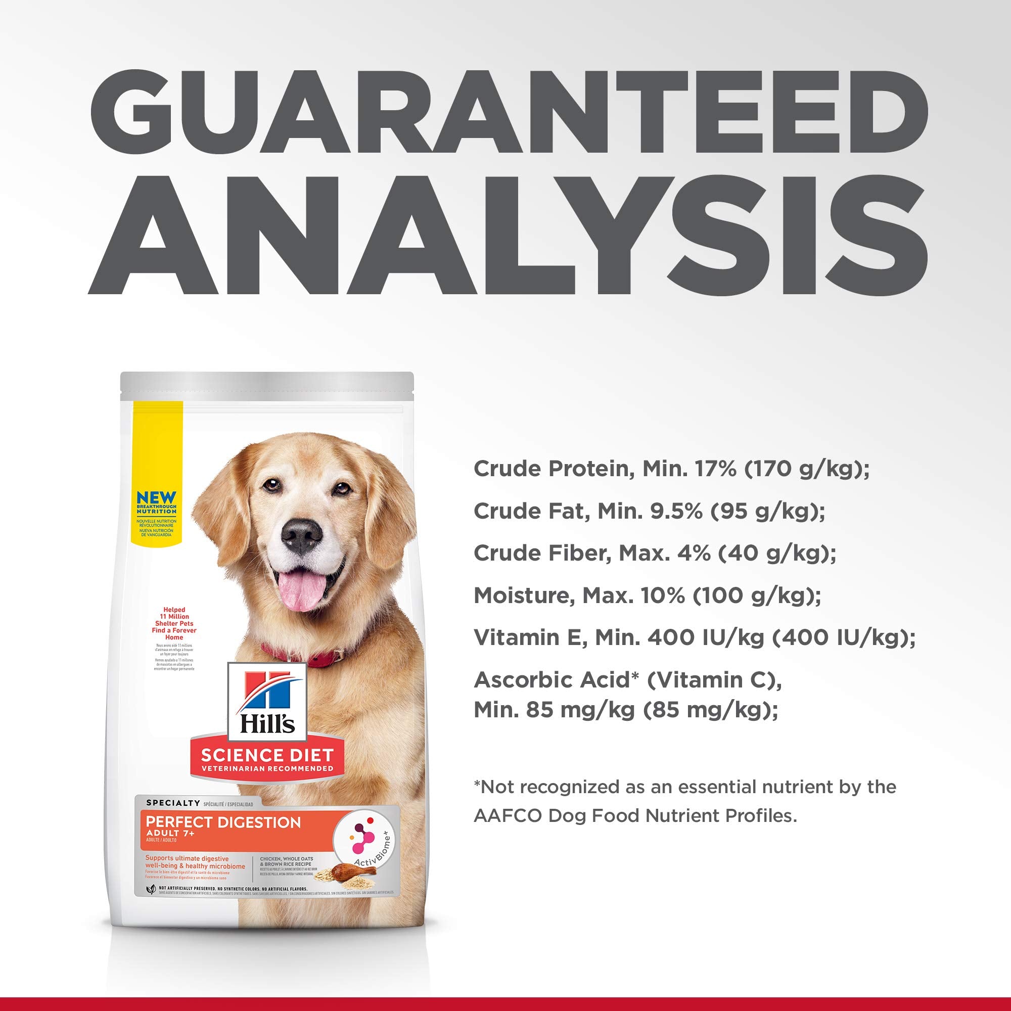 Hills Science Diet Perfect Digestion, Senior Adult 7+, Digestive Support, Dry Dog Food, Chicken, Brown Rice, & Whole Oats, 22 l