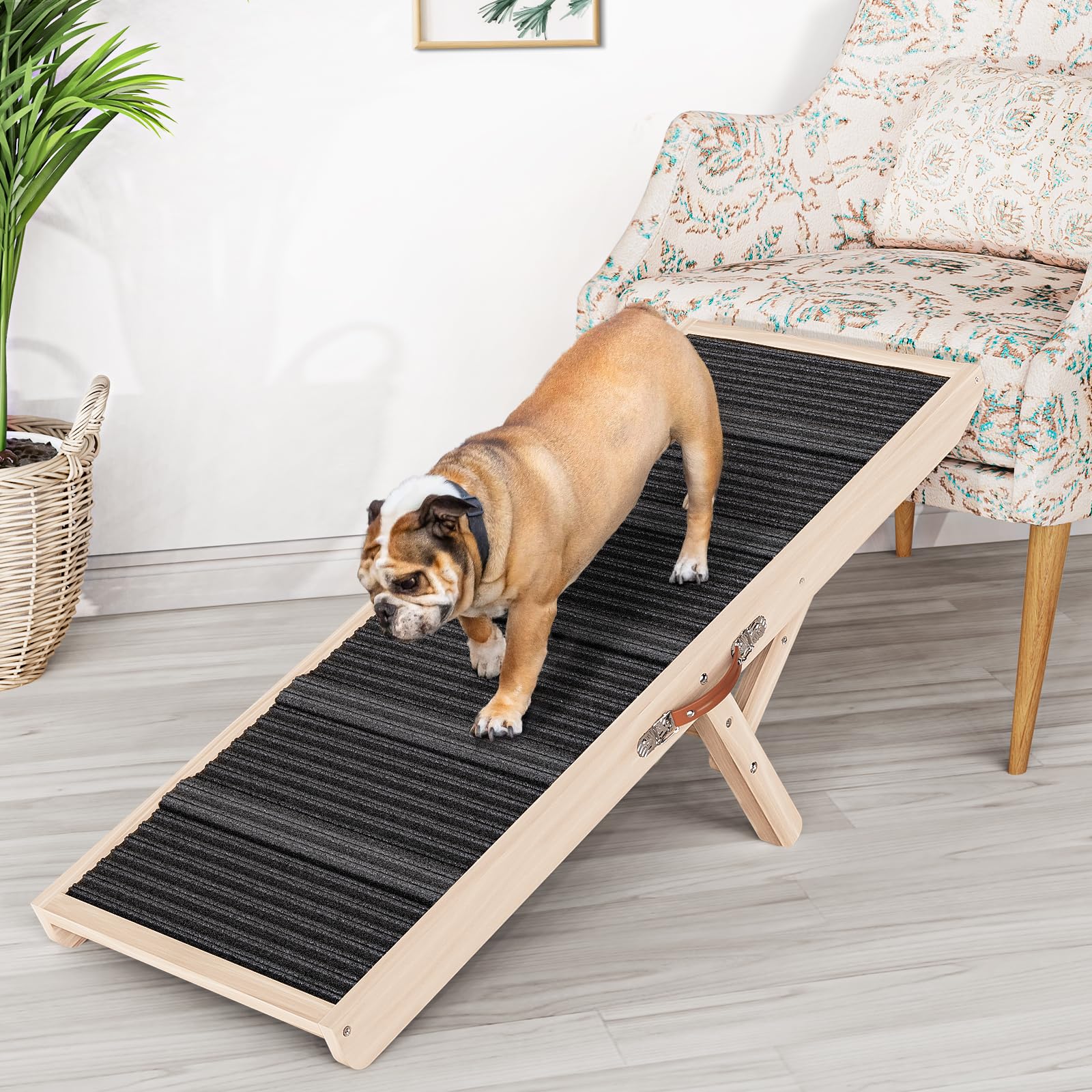 Chuiendi Dog Ramp For Couch, Wooden Pet Ramps 39.37'' Long Adjustable 11''-20.47'' Folding Puppy Ramps With High Traction Mat, D