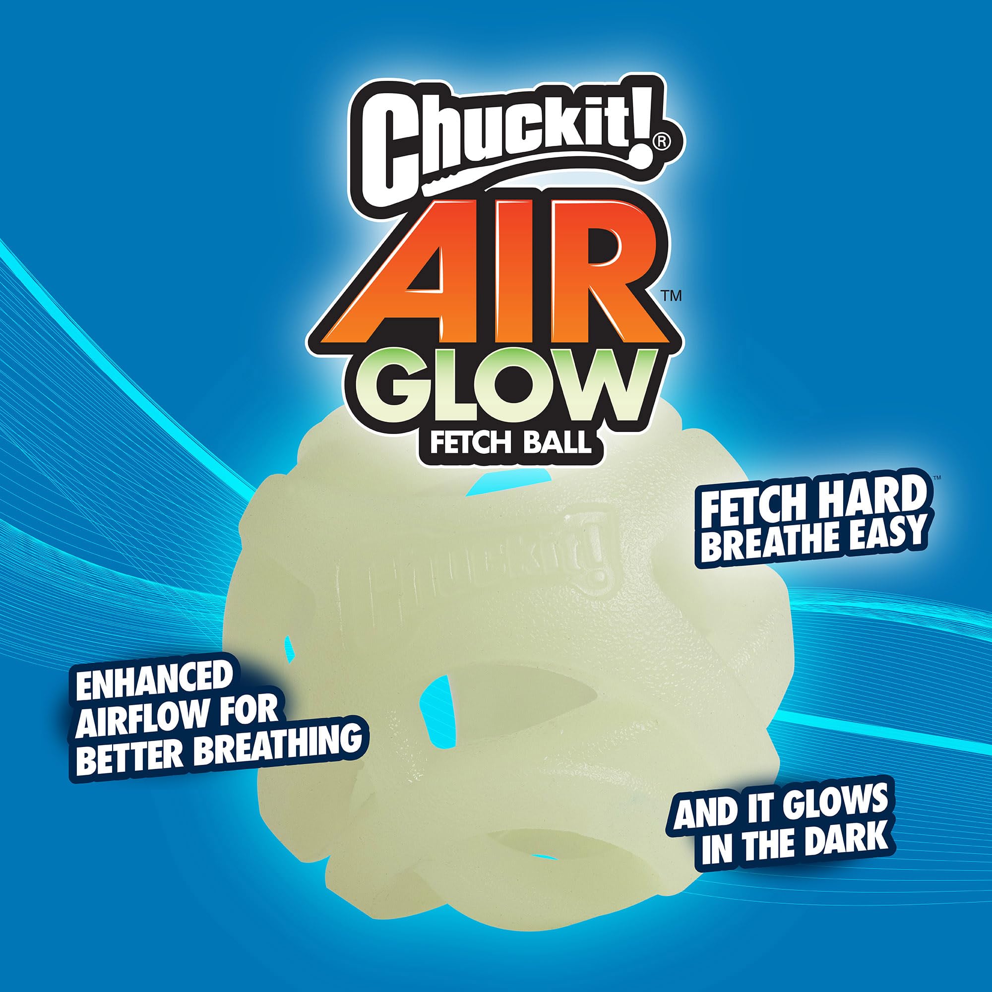 Chuckit! Air Glow Fetch Ball Dog Toy, Medium (2.5 Inch) Pack Of 2, For Breeds 20-60 Lbs