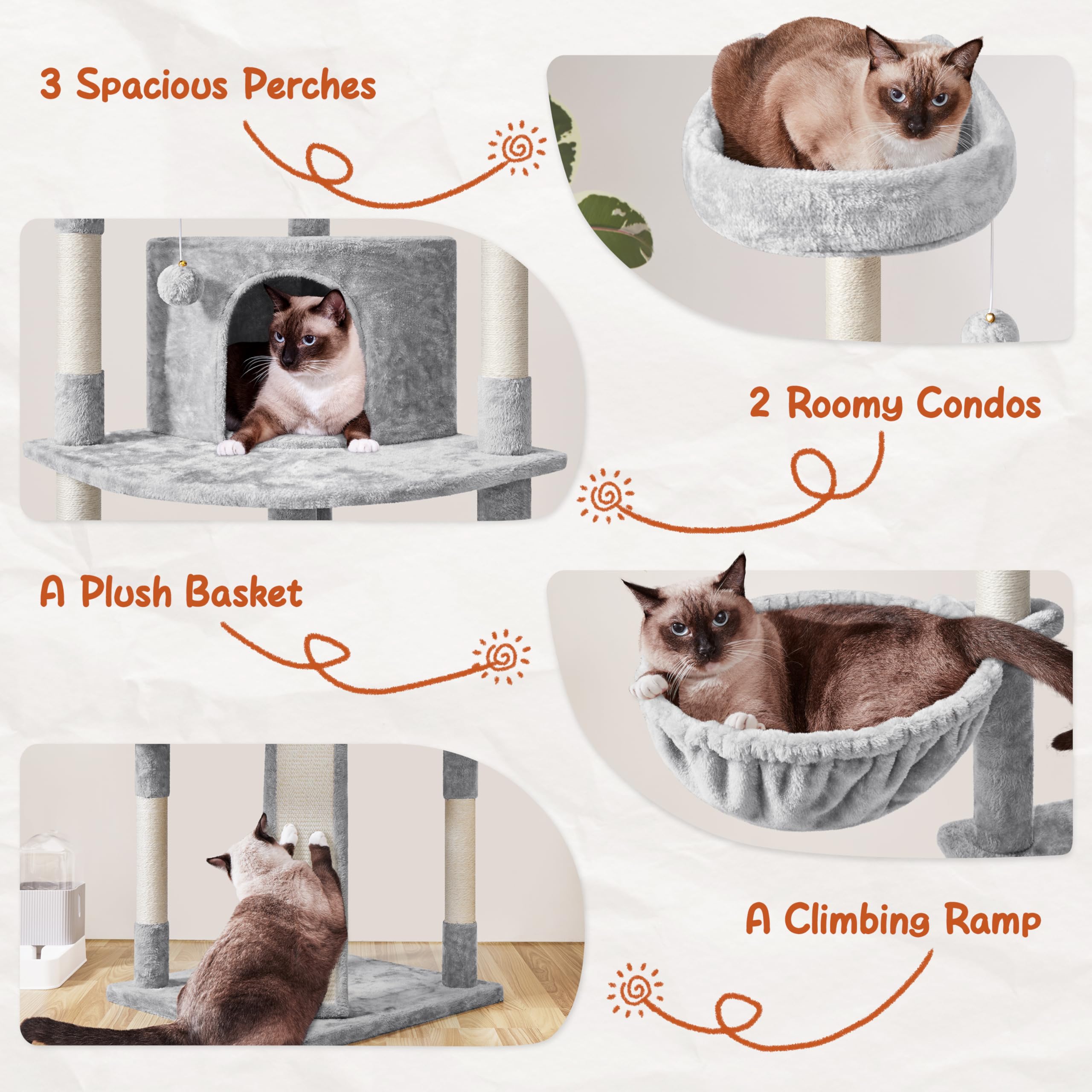 Yaheetech Large Cat Tree 76Inch, Multilevel Cat Tower With Perches Condos Scratching Posts For Indoor Cats, Light Gray