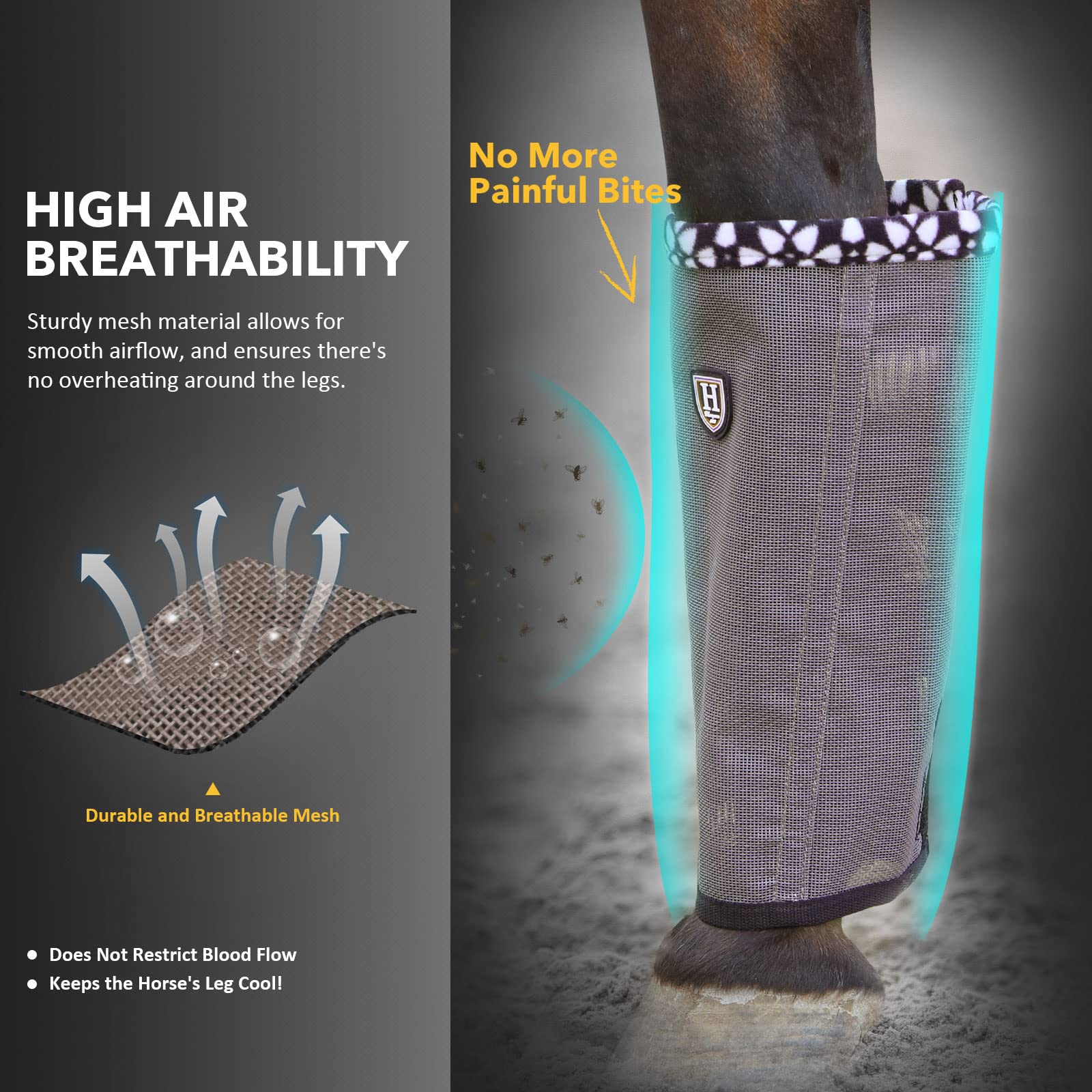 Caremaster Fine Mesh Fly Boots Loose Fitting & Non-Slip Horse Fly Leggings Fleece Air Flow (Set Of 4) Vintage Grey Pony