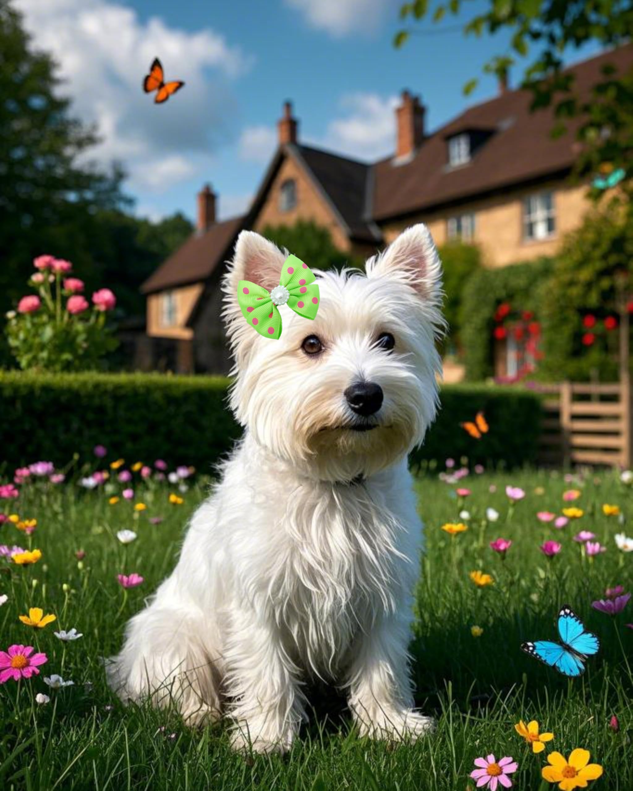 Pet Show 10Pcs 2' Dot Small Dogs Hair Bows With French Clips Yorkie Bowknot Barrette Clips For Medium Dogs Pet Topknot Cat Grooming Hair Accessories