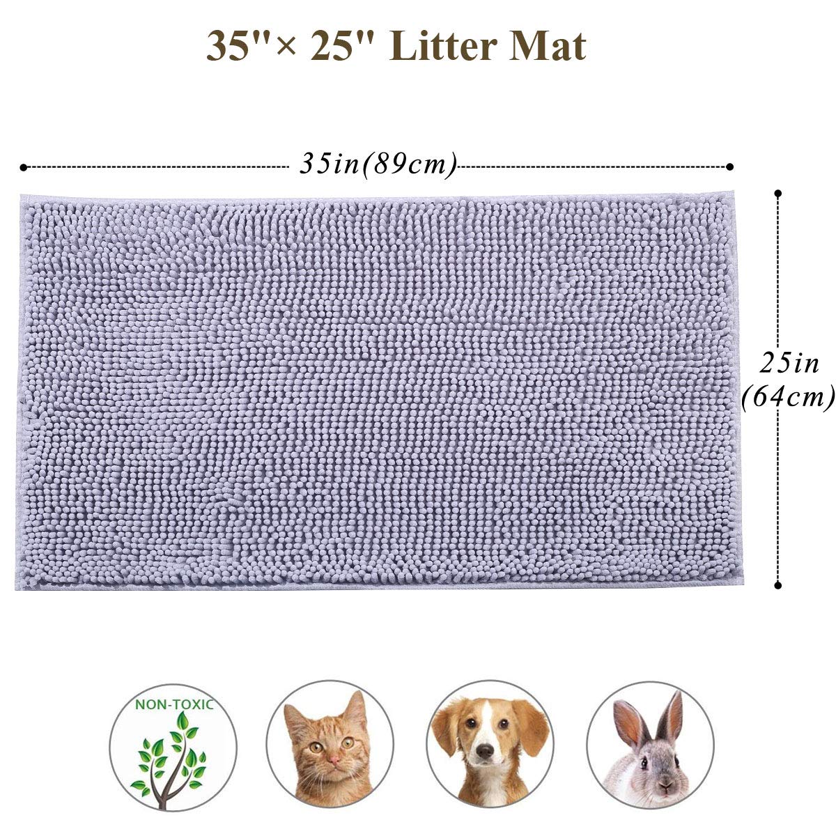 Vivaglory Cat Litter Mat Litter Trapping, 35'× 25' Cat Litter Rug With Waterproof Back, Super Soft For Cat'S Paws, Machine Washable, Grey