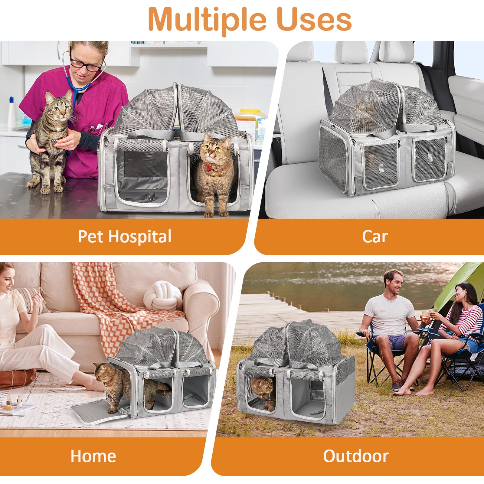 Cat Carrier For 2 Cats, Large Cat Travel Carrier With Litter Box, Top Expandable Pet Carrier For Cats/Dogs Up To 40Lbs