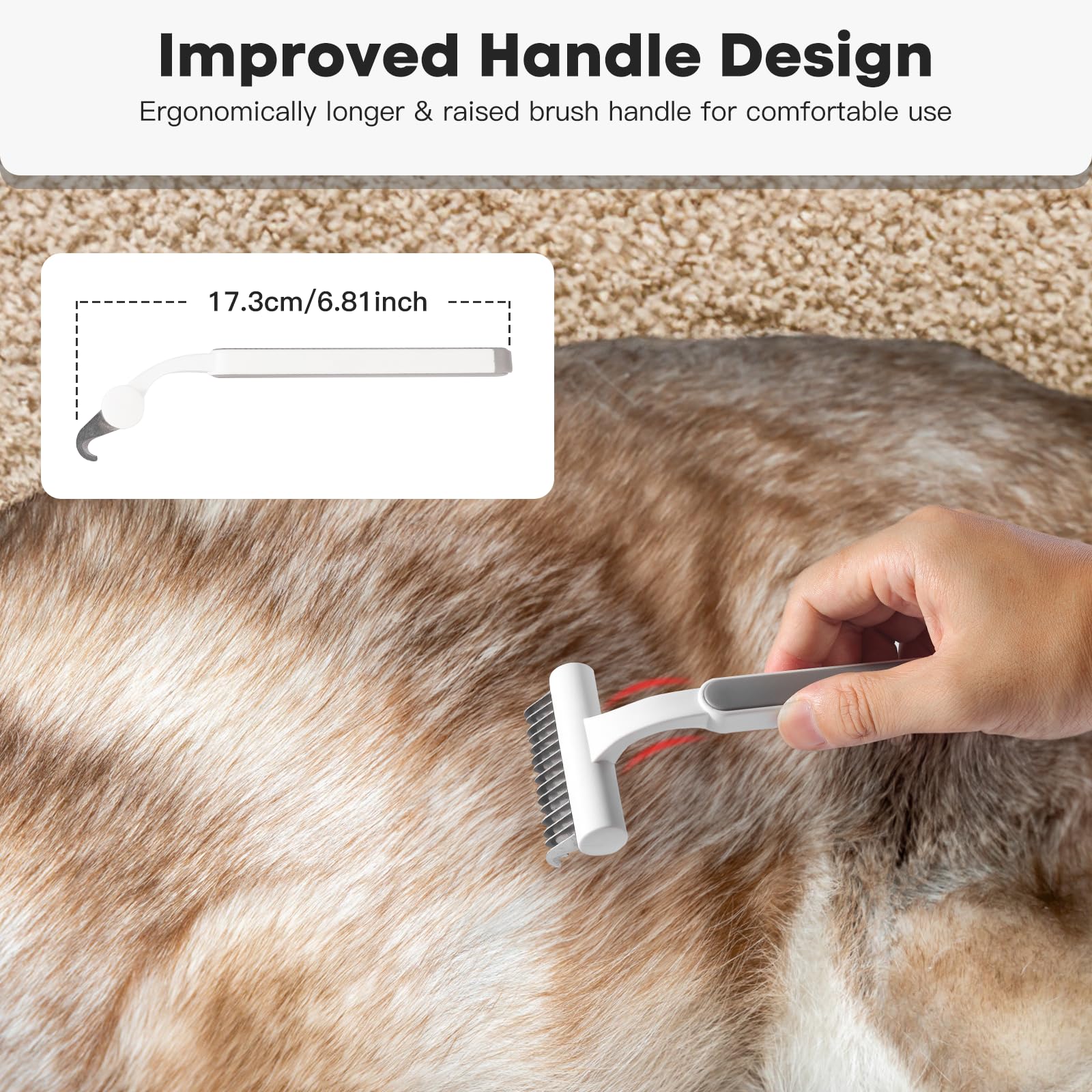 Grey Pet Grooming Undercoat Rake - Cat Deshedding Brush Dematting Comb For Long Haired Indoor Cats, Removes Loose Hair And Matte