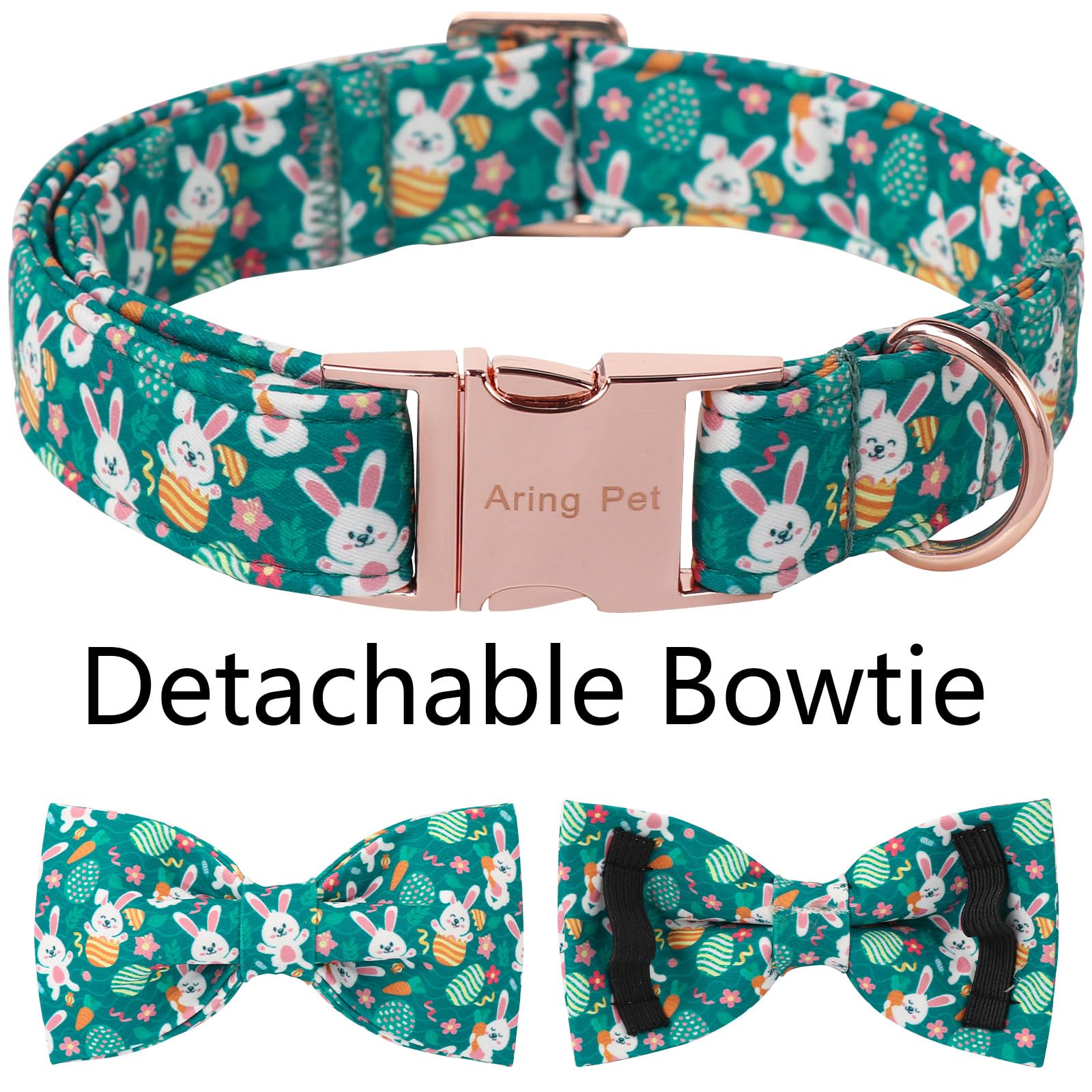 Aring Pet Easter Dog Collar-Cute Green Easter Eggs Dog Collar With Bow, Adjustable Carrot&Rabbit Bowtie Dog Collars Pet Necklace
