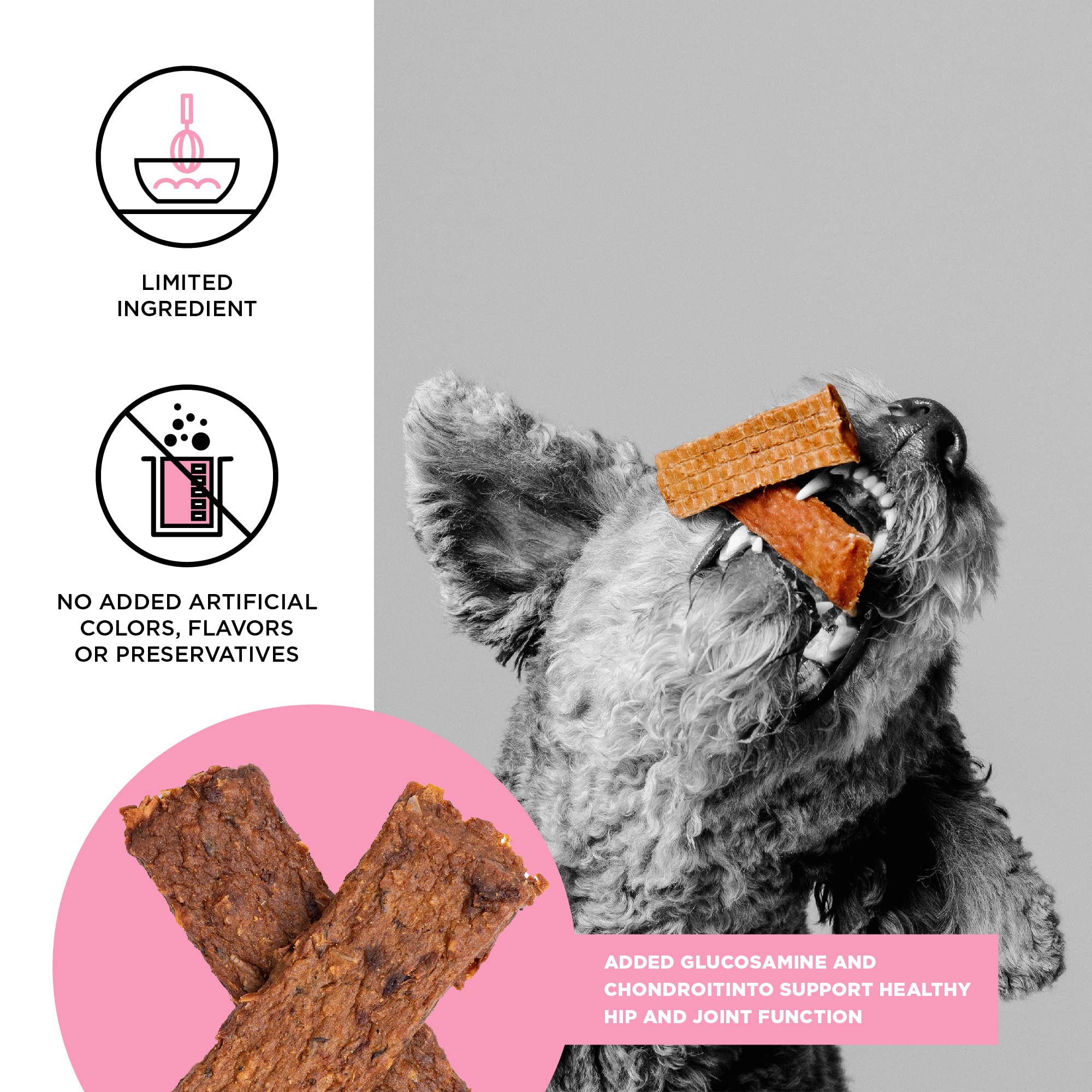 BIXBI Hip & Joint Support Salmon Jerky Dog Treats, 4 oz - USA Made Grain Free Dog Treats - Glucosamine, Chondroitin for Dogs - H