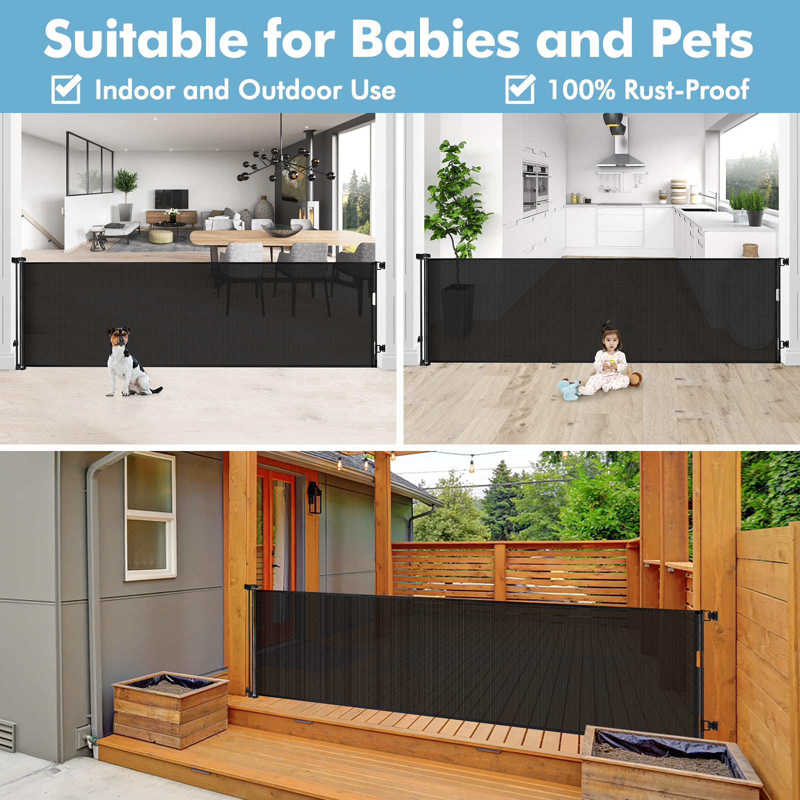 75 Inch Extra Wide Retractable Baby Gate for Wide Openings Child Gate Indoor Outdoor Retractable Gate Large Baby Gate Retractabl