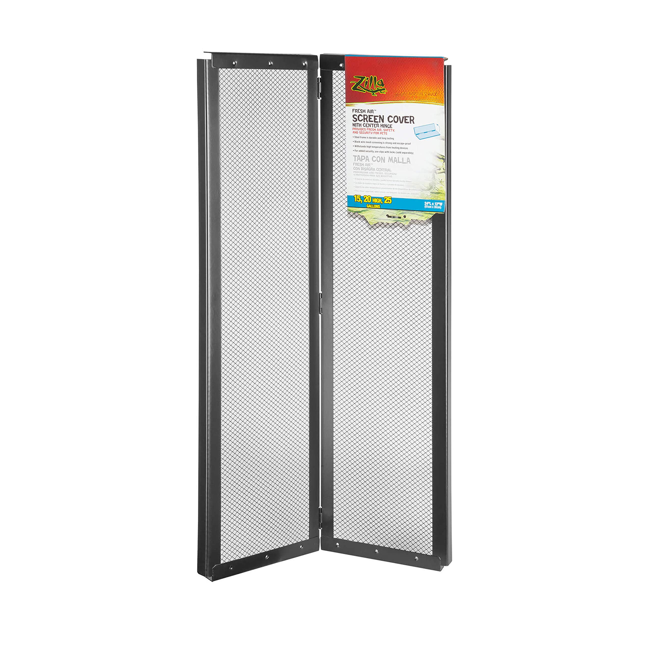 Zilla Pet Reptile Terrarium Fresh Air Screen Cover With Center Hinge 24' X 12'