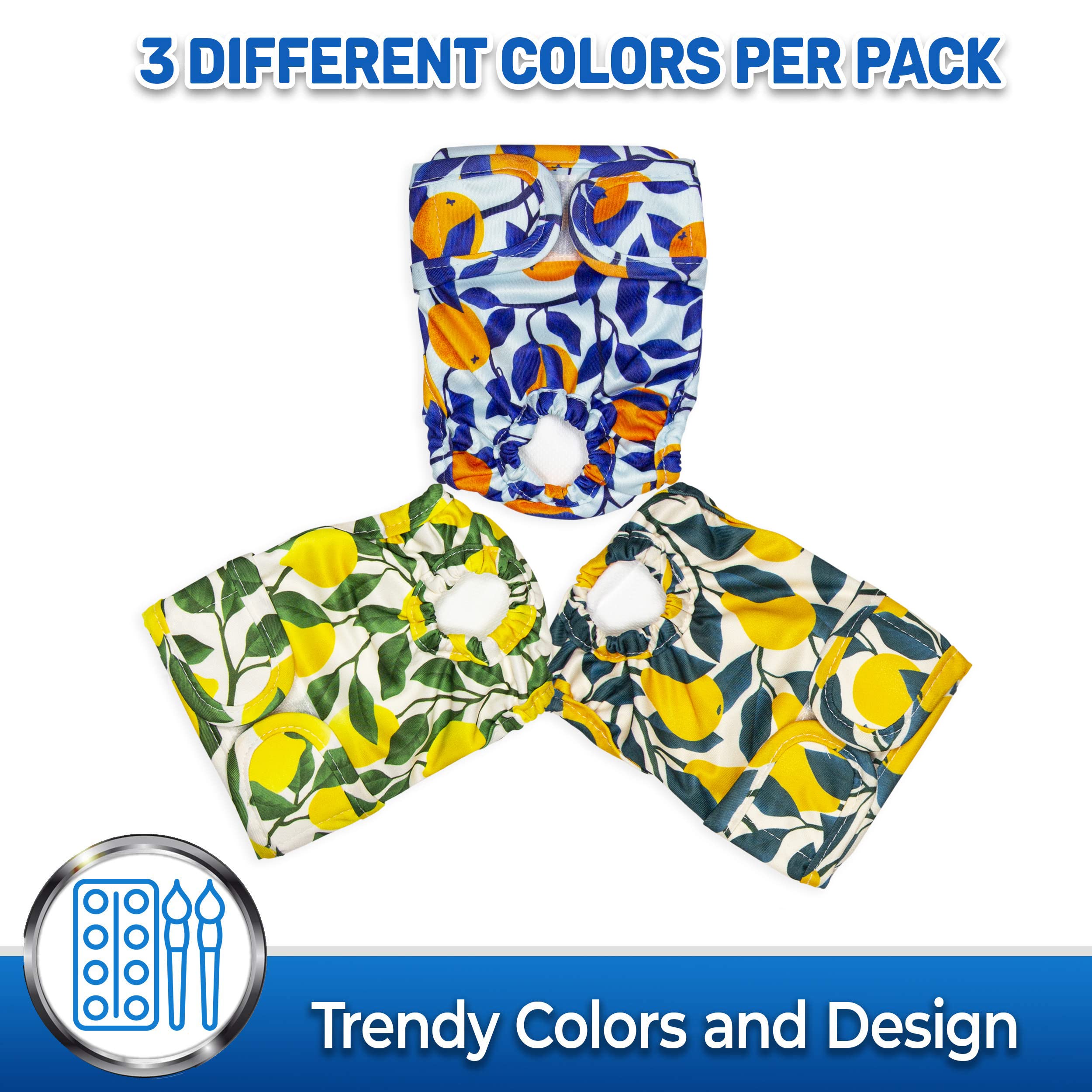 Pet Magasin Reusable Washable Dog Diapers (Pack Of 3), Highly Absorbent With Strong & Flexible Hook & Loop (Botanical Fruit, L (