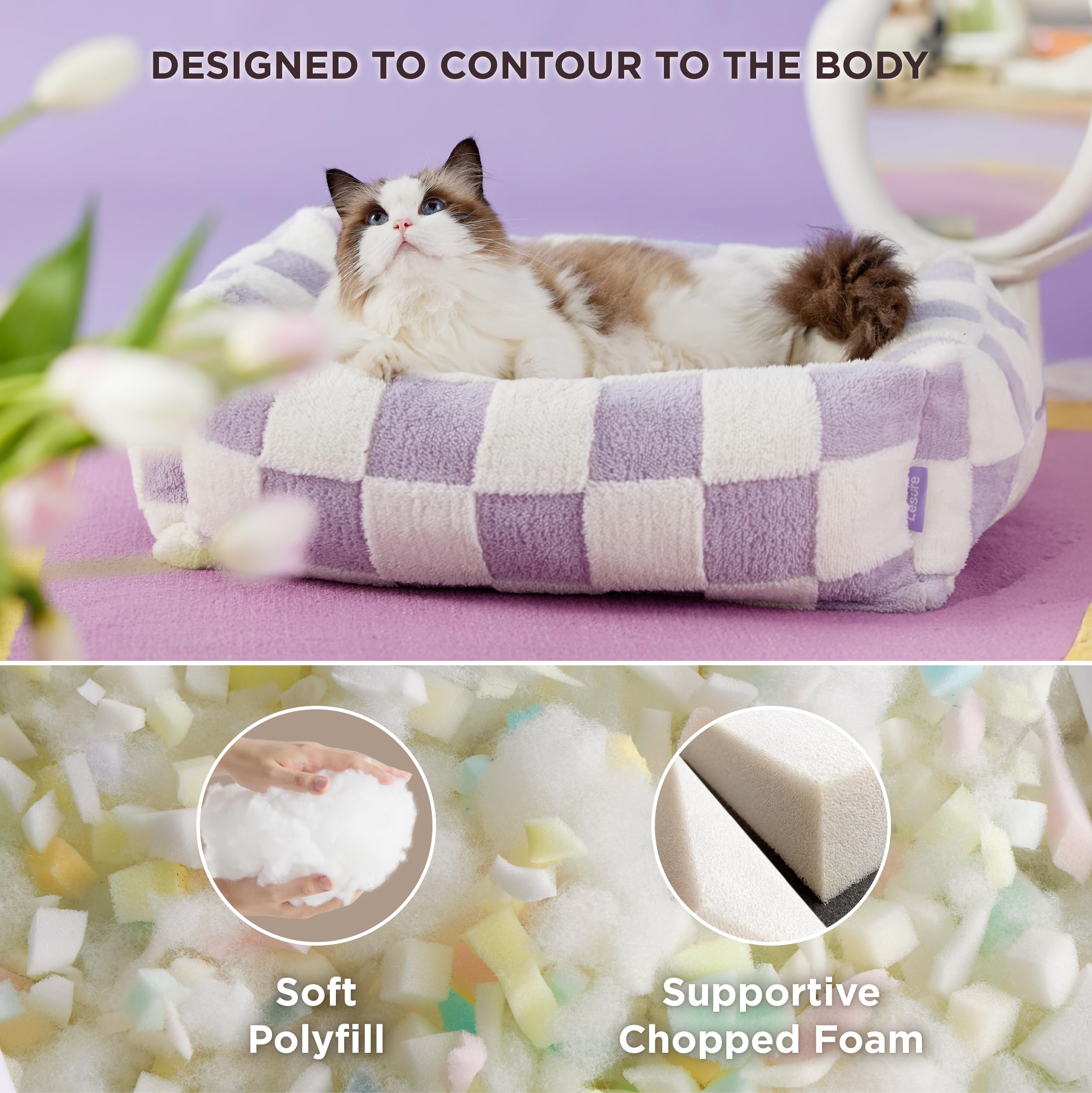 Lesure Cute Dog Bed For Small Dogs & Cats- Washable Puppy Beds,Cozy Rectangle Orthopedic Pet Sofa With Jacquard Shaggy Plush & A