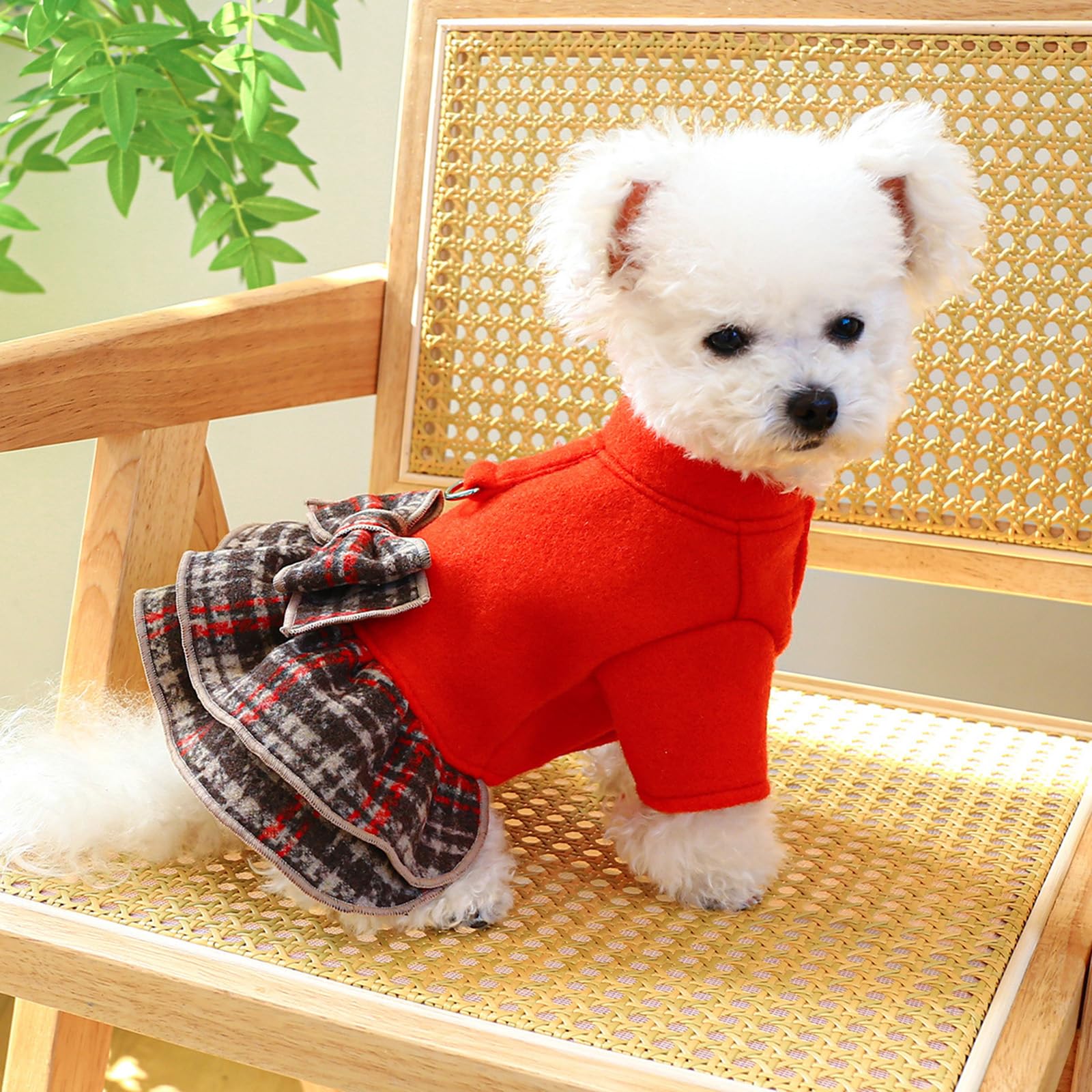 Ainlenelf Dog Dress Full Dog Clothes For Small Dogs Girl, Puppy Clothes Princess Plaid Dogs Dresses, Pet Clothes Holiday Festiva