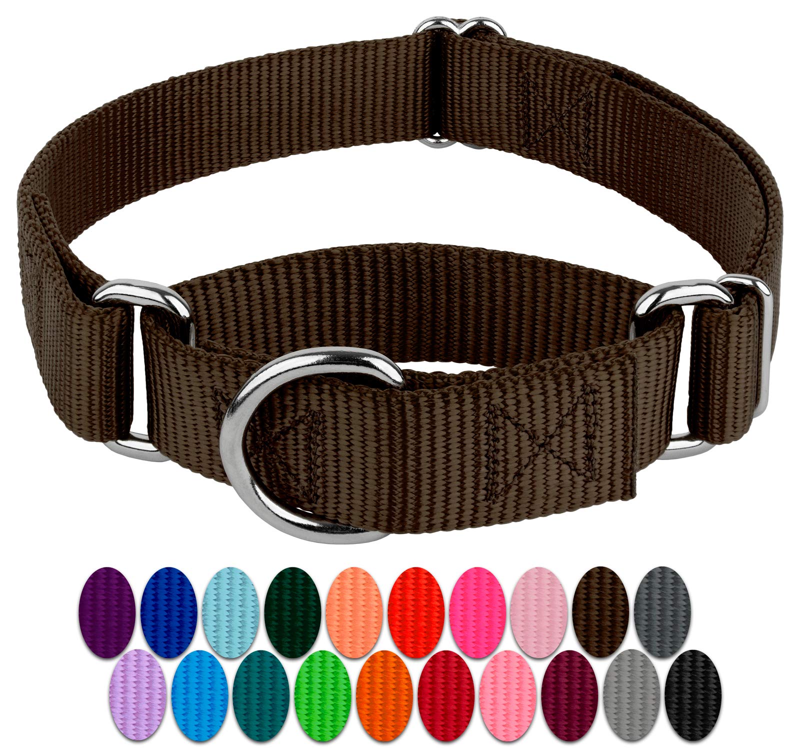 Country Brook Design - Brown Martingale Heavy Duty Nylon Dog Collar - 21 Vibrant Color Options (1 Inch Width, Medium)