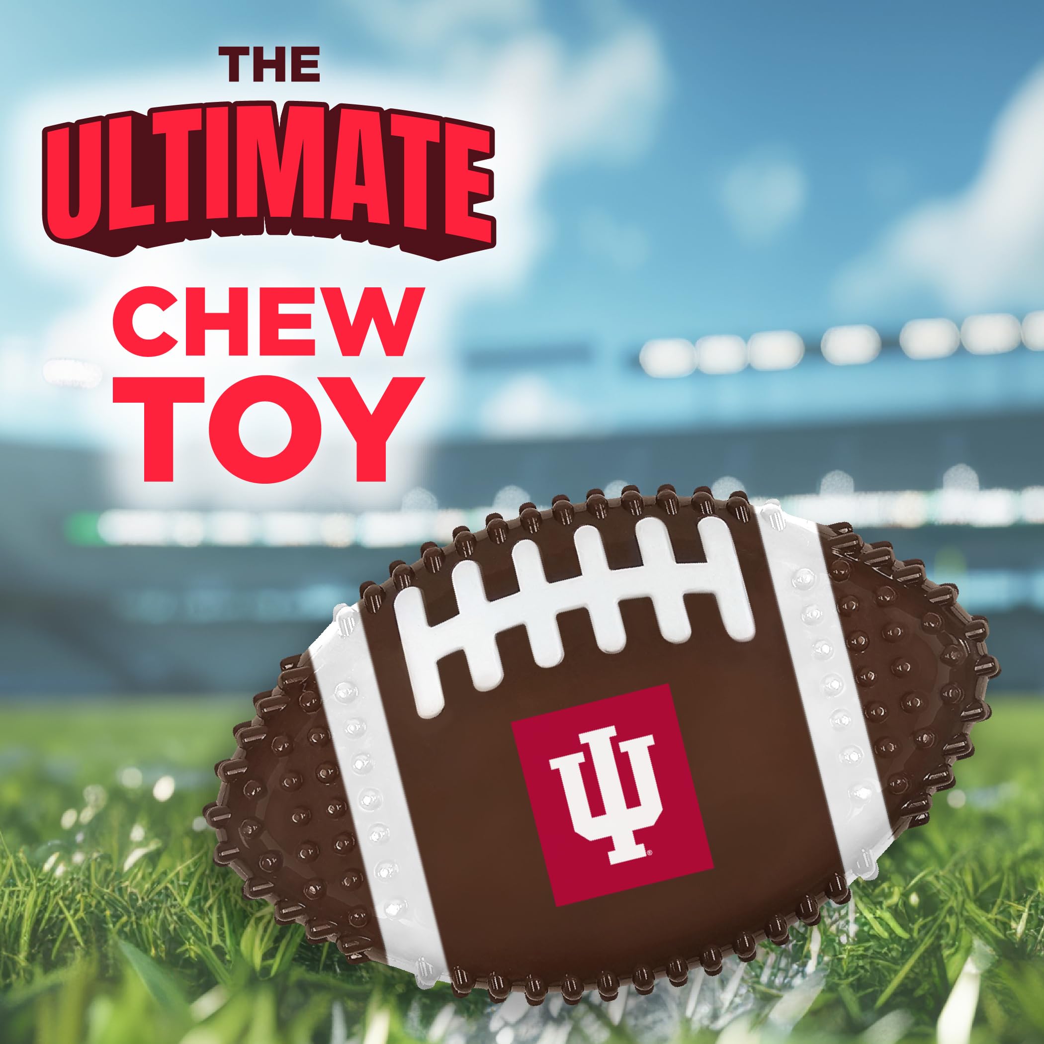 Pets First Ncaa Indiana Hoosiers Mega-Chew Hard Nylon Bacon-Flavored Bone Football Chew Toy. Interactive Tasty & Fun Chew Toy. I