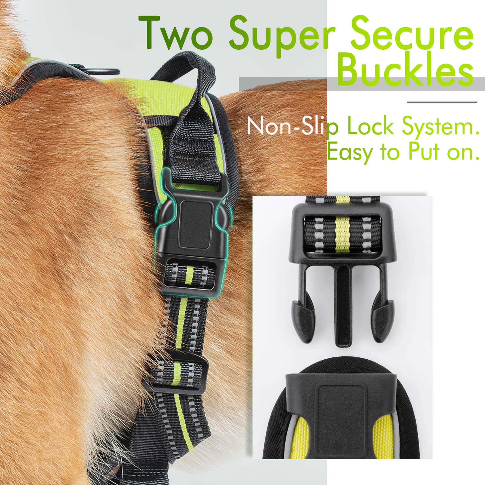Rabbitgoo Dog Harness, No-Pull Pet Harness With 2 Leash Clips, Adjustable Soft Padded Dog Vest, Reflective No-Choke Pet Oxford Vest With Easy Control Handle For Large Dogs, Wild Lime, Xl