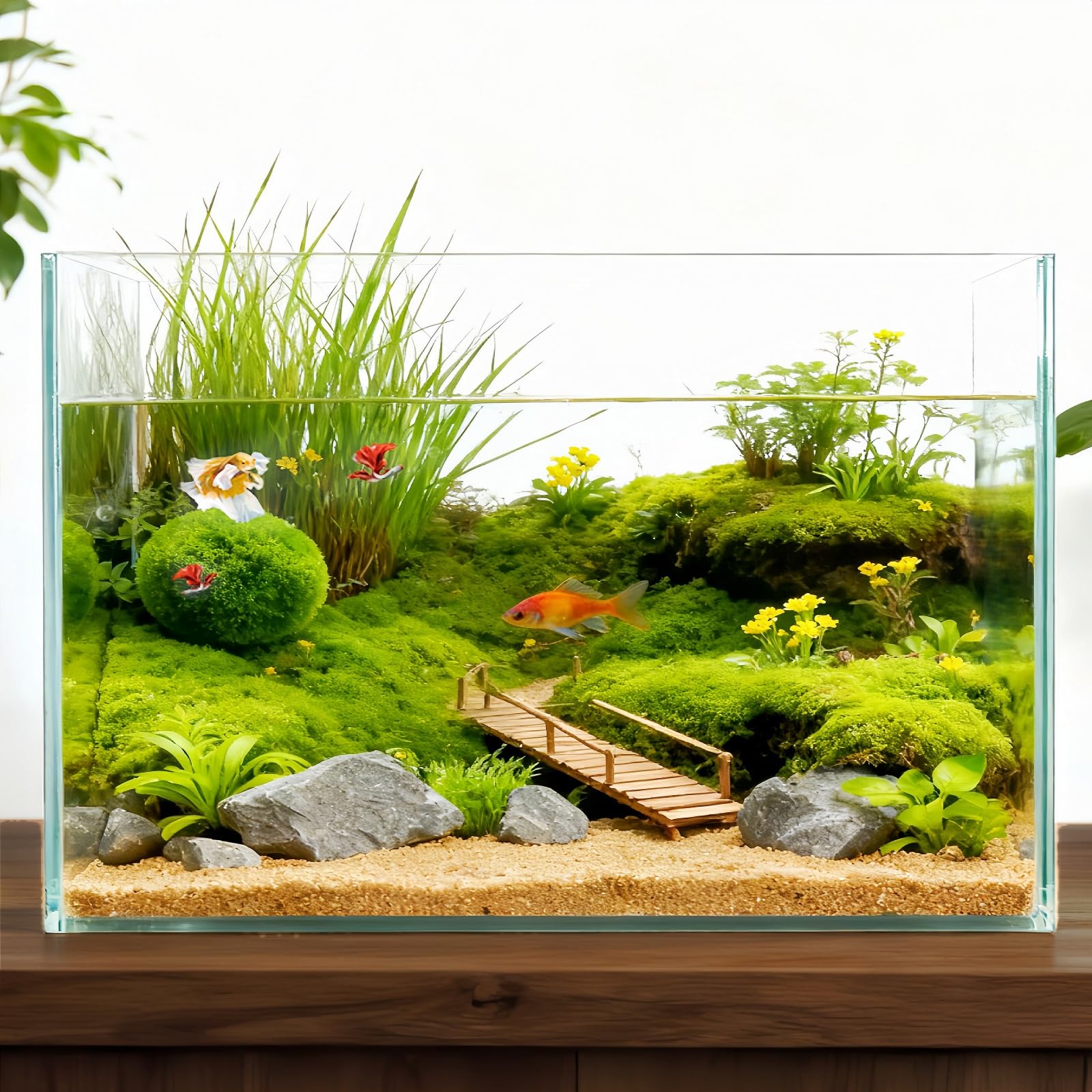 Tlence 3 Gallon Glass Fish Tank, Small Betta Fish Aquarium, Ultra Clear Rectangular Glass Bowl for Shrimp, Mini Desktop Aquatic 