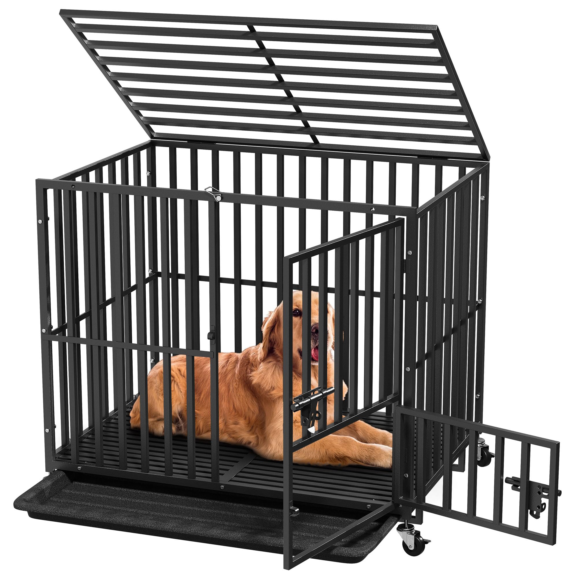 YITAHOME Heavy Duty Dog Crates for Small Medium Dogs, 38 Inch Metal Dog Kennel Indoor with Wheels, High Anxiety Dog Crate, Large
