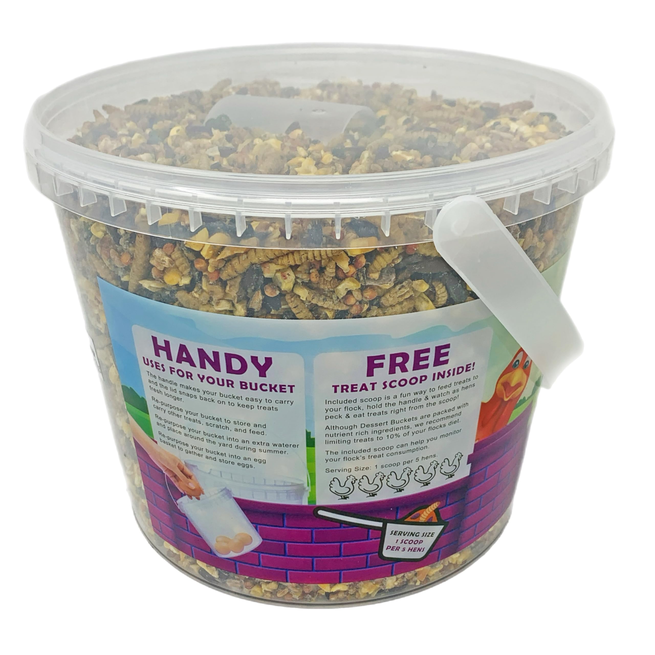 Pecking Order Dessert Bucket Grub Toppings (5 LB) Treat for Chickens Inside Bucket with Handle and Treat Scoop