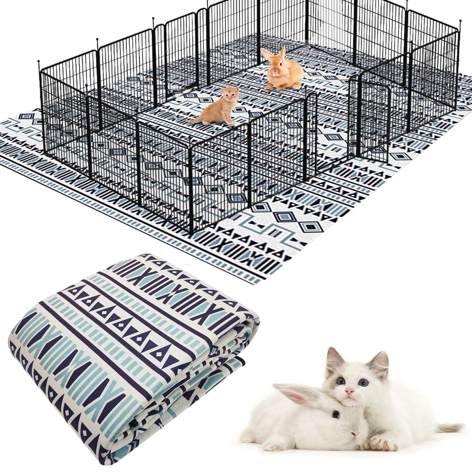 BNOSDM Extra Large Cage Liners for Rabbits 91'' X 63'' Washable Rabbit Pad Large Bunny Mat Anti Slip Rug for Bunnies Pet Carpet 