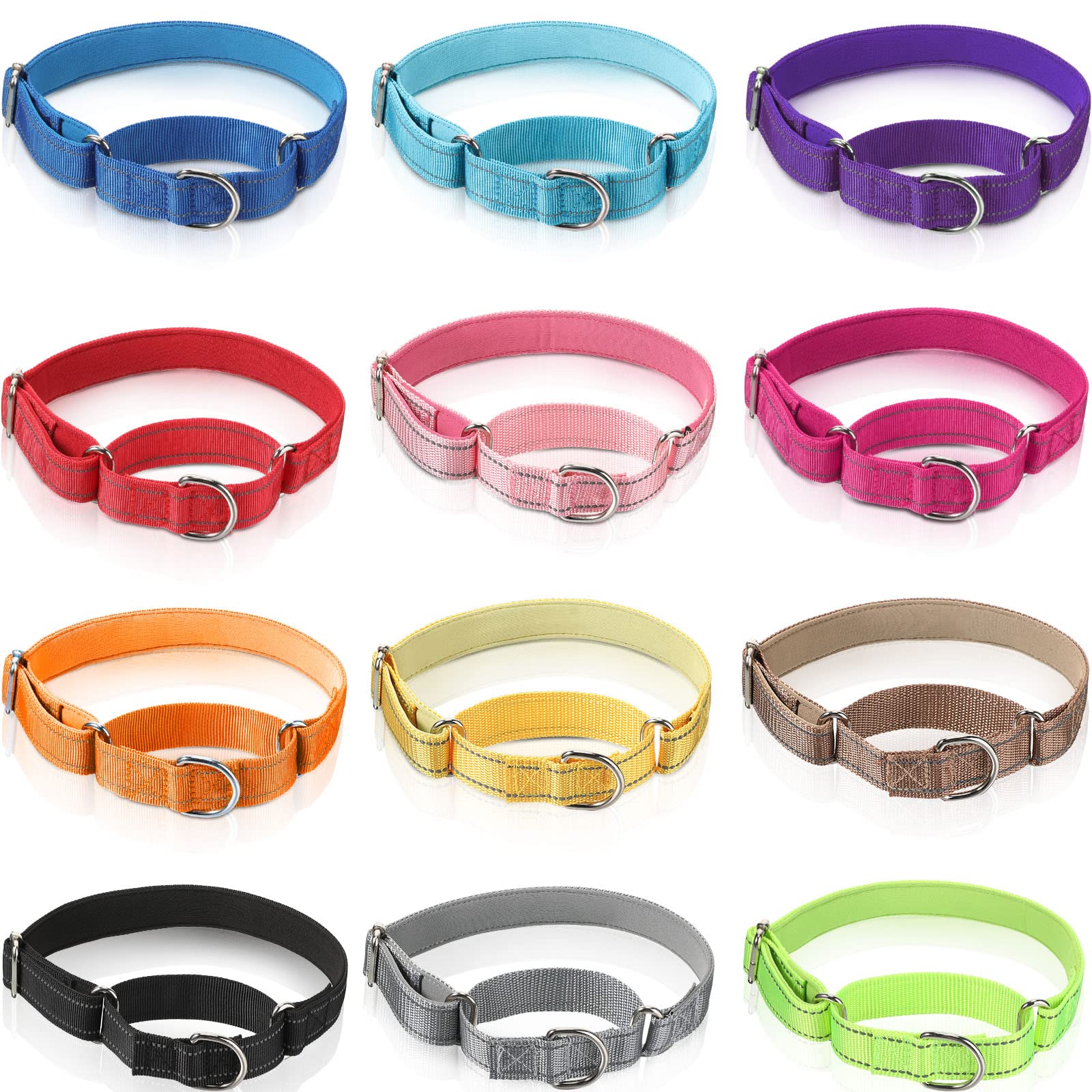Cunno 12 Pcs Martingale Collar for Medium Dogs Reflective Dog Collar with Durable Metal Buckle Adjustable Nylon Pet Prevent Slip