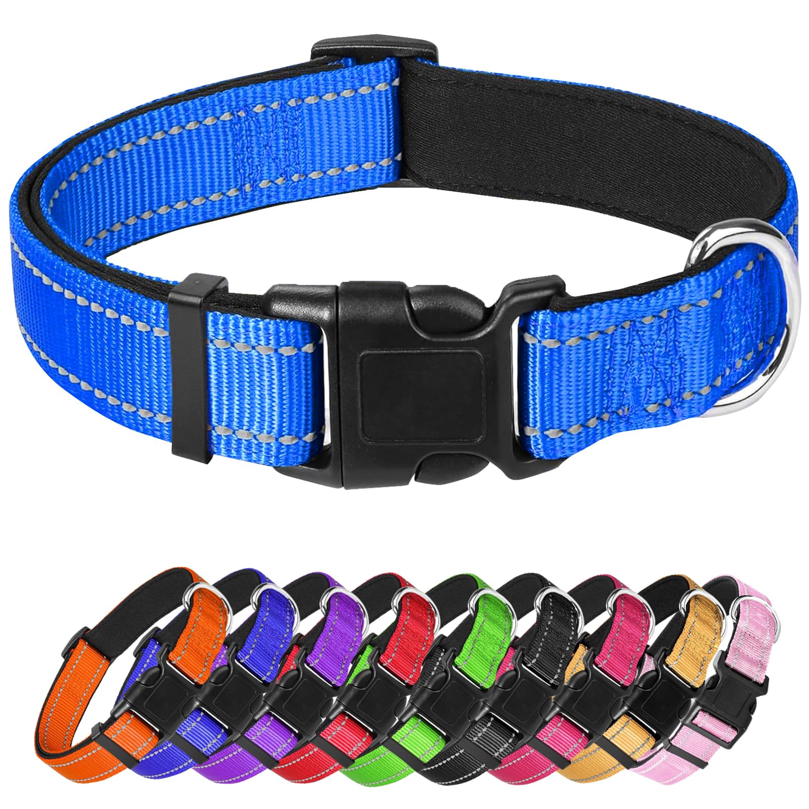 Medium Dog Collar, Reflective Pet Collar With Buckle Adjustable Safety Nylon Collars For Small Medium Large Dogs, Blue