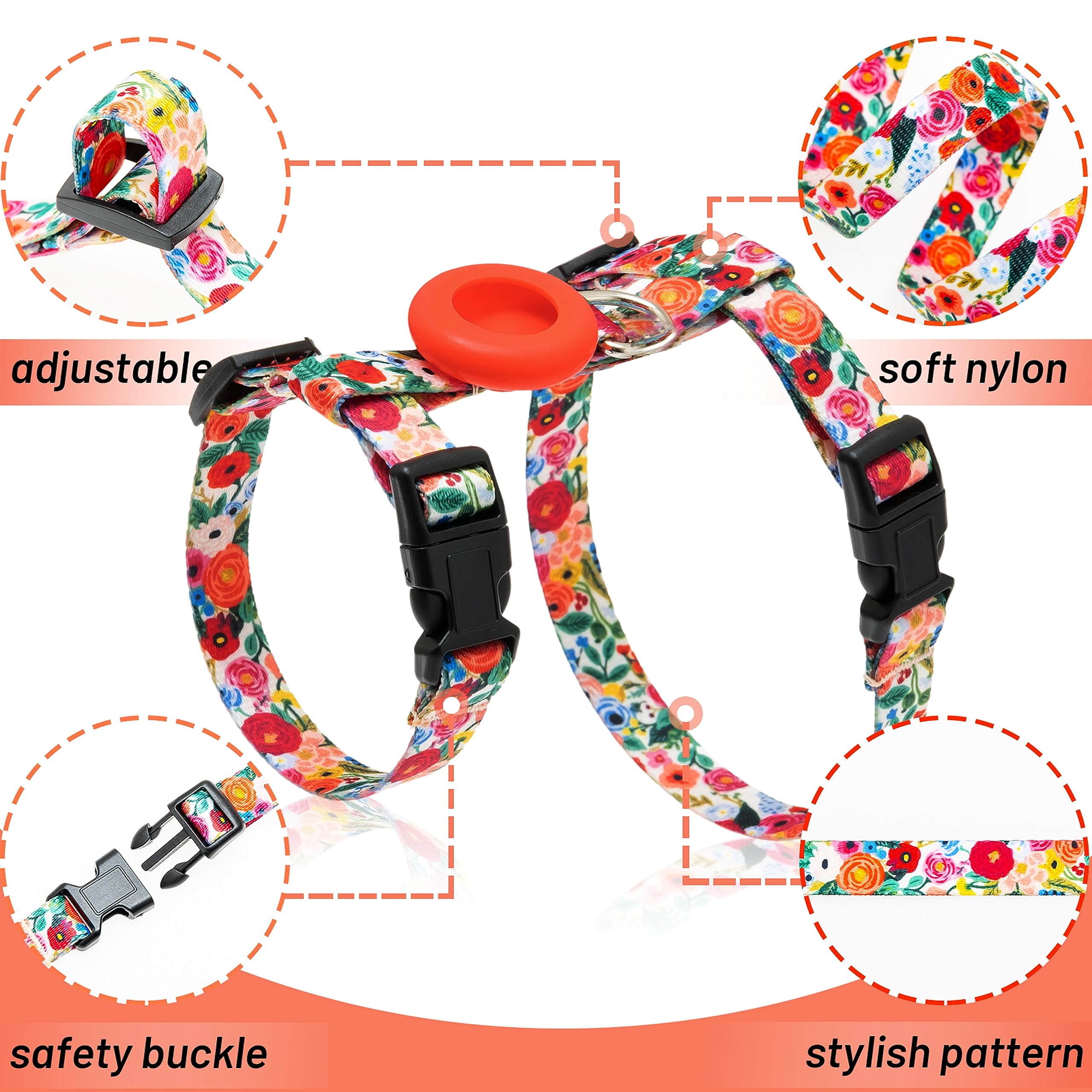 Cat Harness And Leash Escape Proof For Walking Travel Outdoor - Cute Floral Nylon Adjustable Cute Cat Harness Leash Set With Air