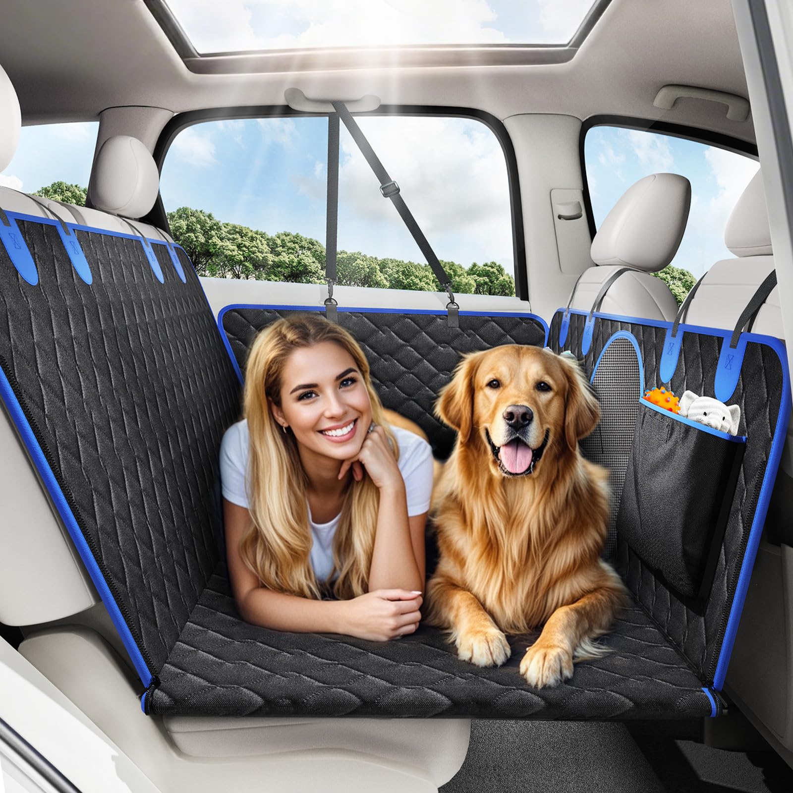 Tivray Back Seat Extender For Dogs, Dog Car Seat Cover For Back Seat Hard Bottom - Holds 330Lbs Waterproof Back Seat Pet Cover F