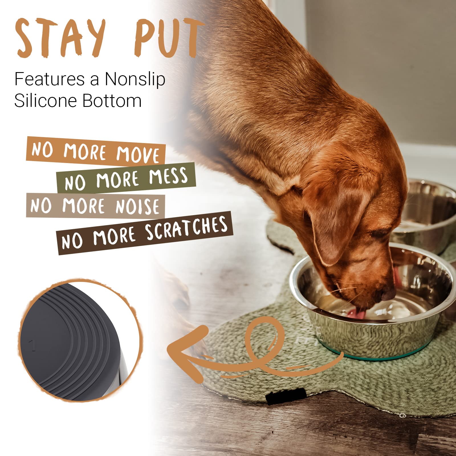 PEGGY11 Deep Stainless Steel Anti-Slip Dog Bowls, Set of 2, Each Holds Up to 8 Cups