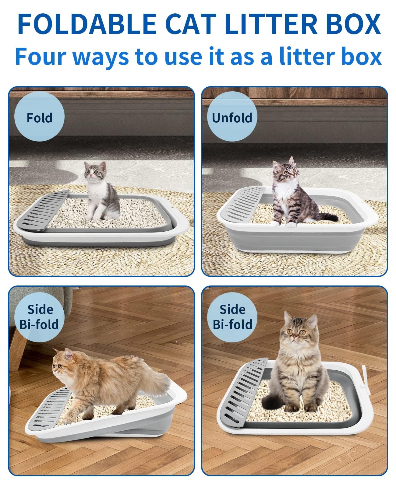 Bnosdm Collapsible Small Cat Litter Box For Kittens Open Potty Pan Foldable Cat Toilet With Scoop Senior Kitty Travel Shallow Li