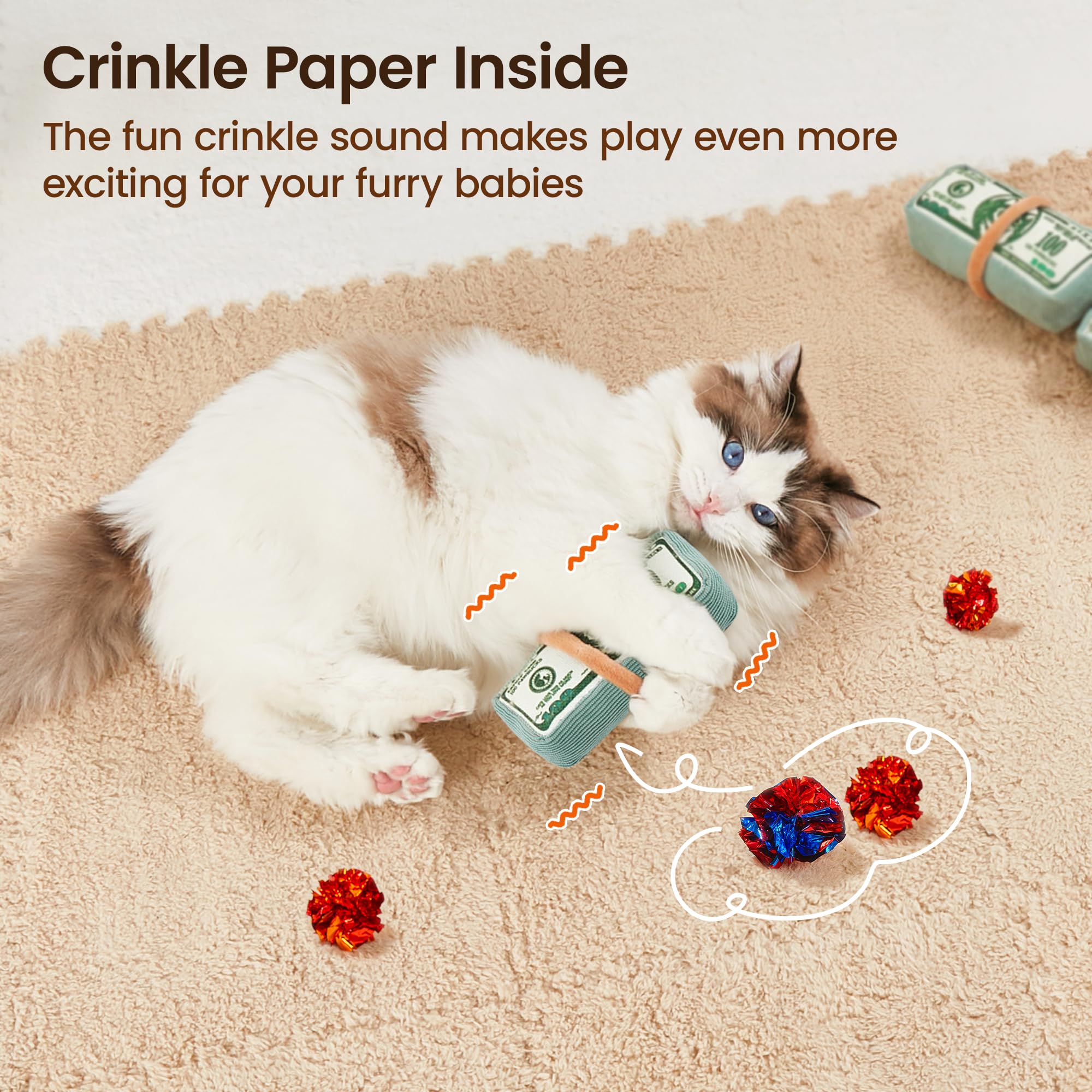 Potaroma Cat Toys Us-Dollar Catnip Crinkly Sound Toy, Mesh Fabric For Teeth Cleaning, Interactive Kicker Toys For Indoor Kitten