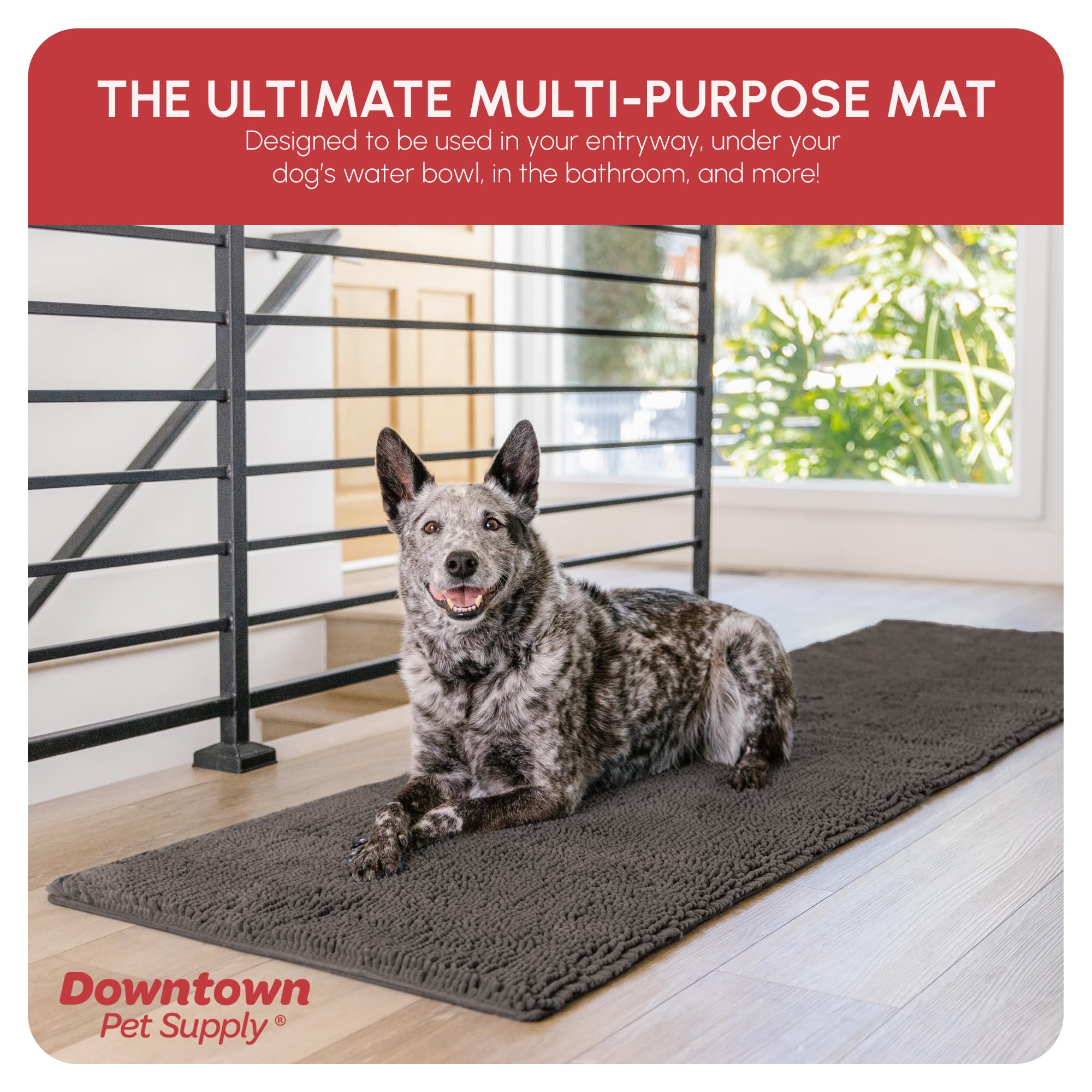 My Doggy Place Microfiber Dog Mat for Muddy Paws, 8 x 2 Ash - Non-Slip, Absorbent and Quick-Drying Dog Paw Cleaning Mat, Washe