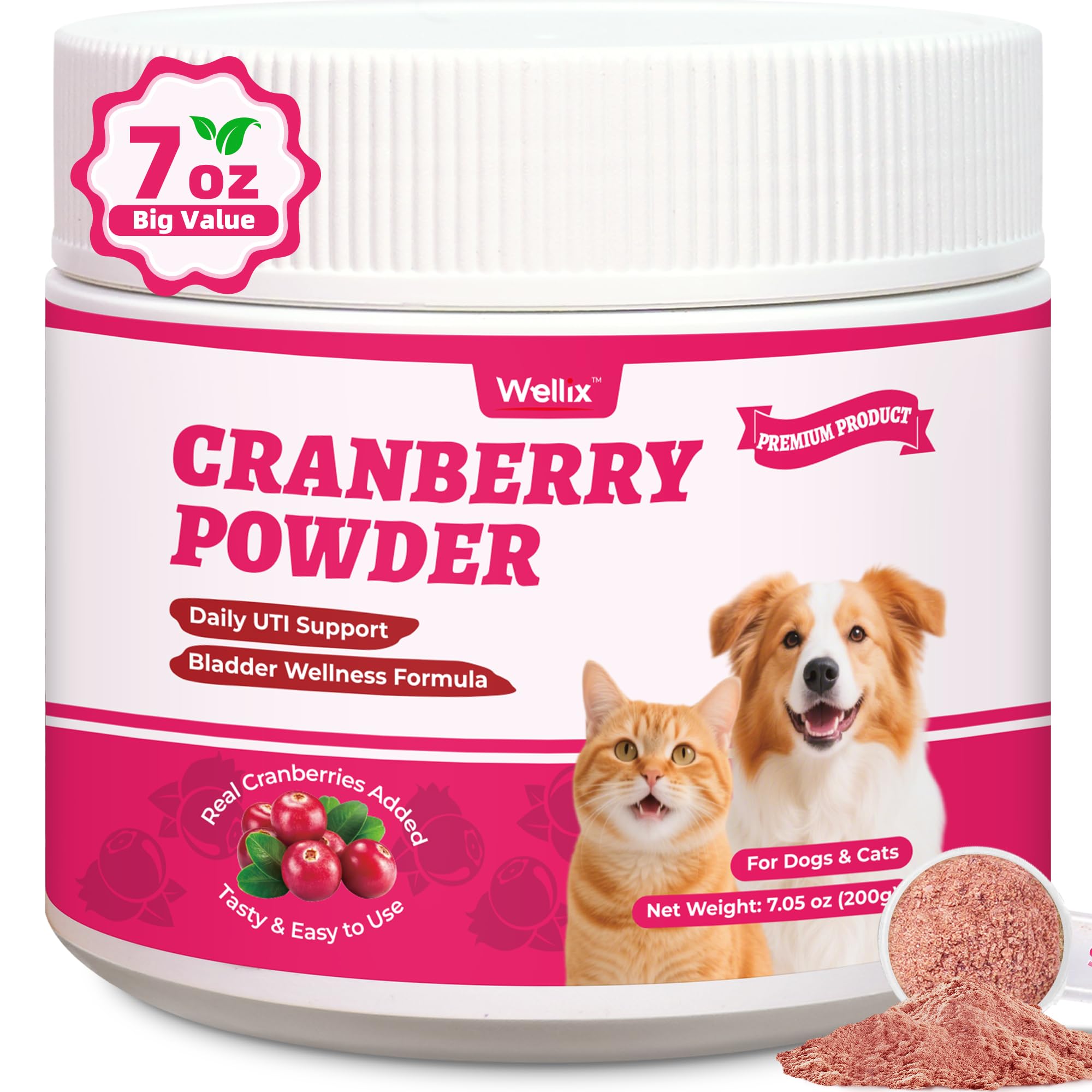 Wellix 7.05oz Cranberry Powder for Cats & Dogs - Kidney,Bladder,UTI for Cat Urinary Supplement - Rich in D-Mannose,Marshmallow R