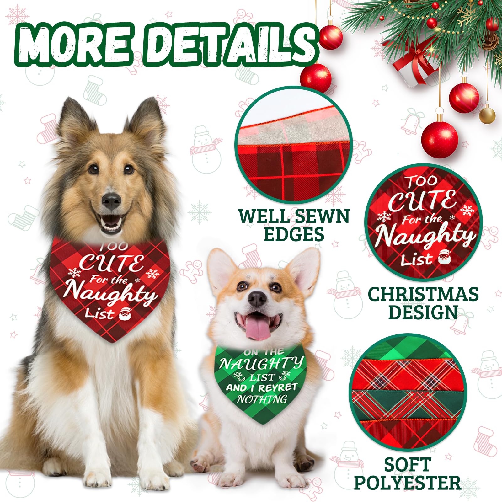 4 Pack Merry Christmas Dog Bandanas - Classic Triangle Plaid Christmas Bandanas For Dogs - Fun Pet Holiday Accessories