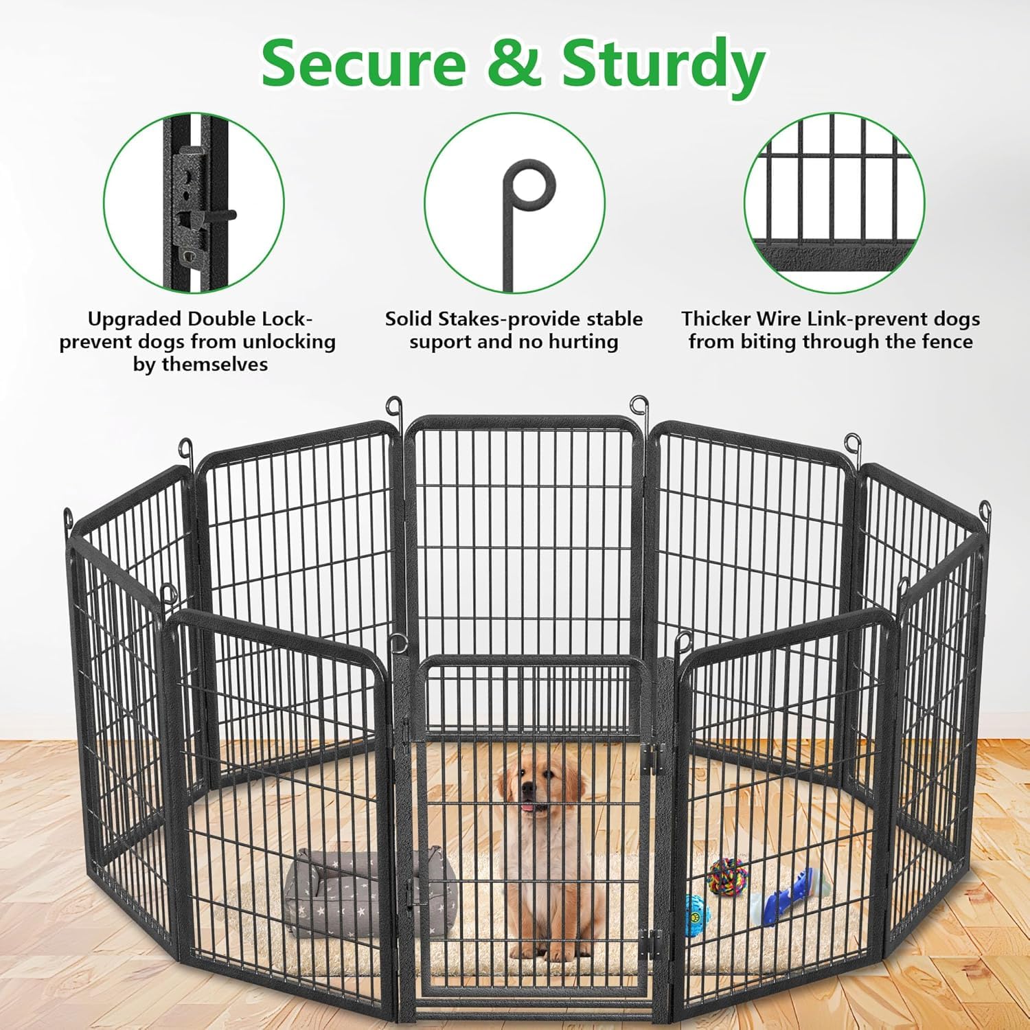 Jhsomdr Dog Playpen Outdoor With Low Threshold Full Gate, 32'' Height 10 Panels Large Dog Fence Outdoor For Yard, Heavy Duty Pet