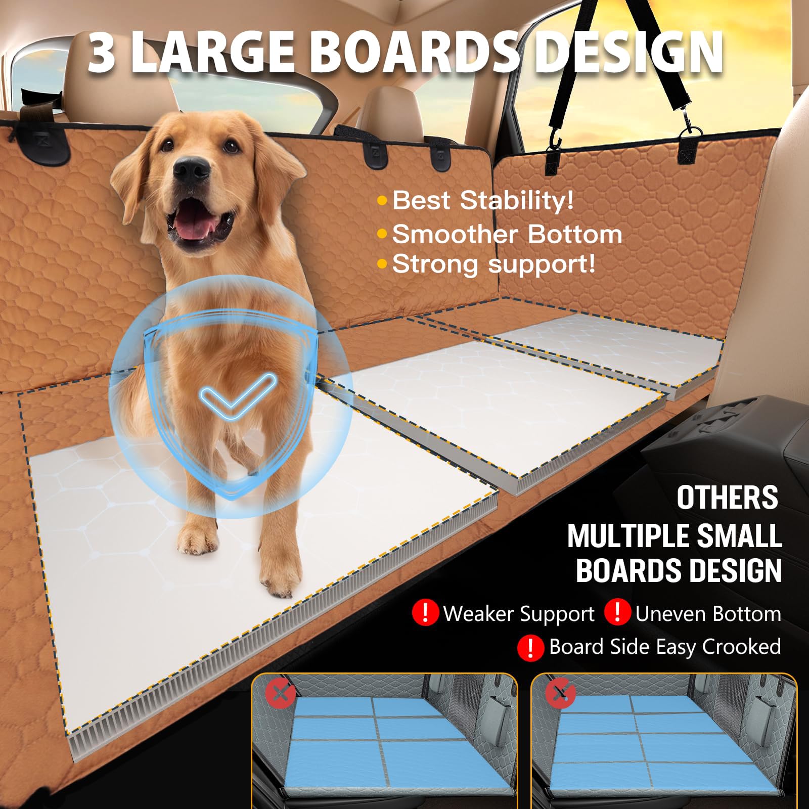 Fuzzyearn Back Seat Extender For Dogs,Leather Dog Car Seat Cover For Back Seat Hard Bottom Holds 400Lbs,100% Waterproof Dog Car