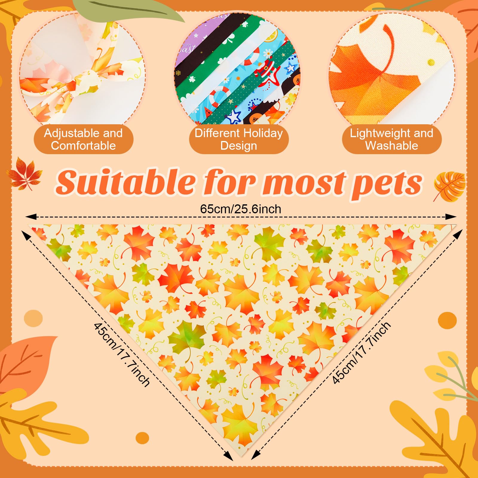 Weewooday 50 Pcs Holiday Dog Bandanas Bulk Dog Bandanas for Fall Autumn Halloween Christmas Soft Bibs Adjustable Triangle Bandan