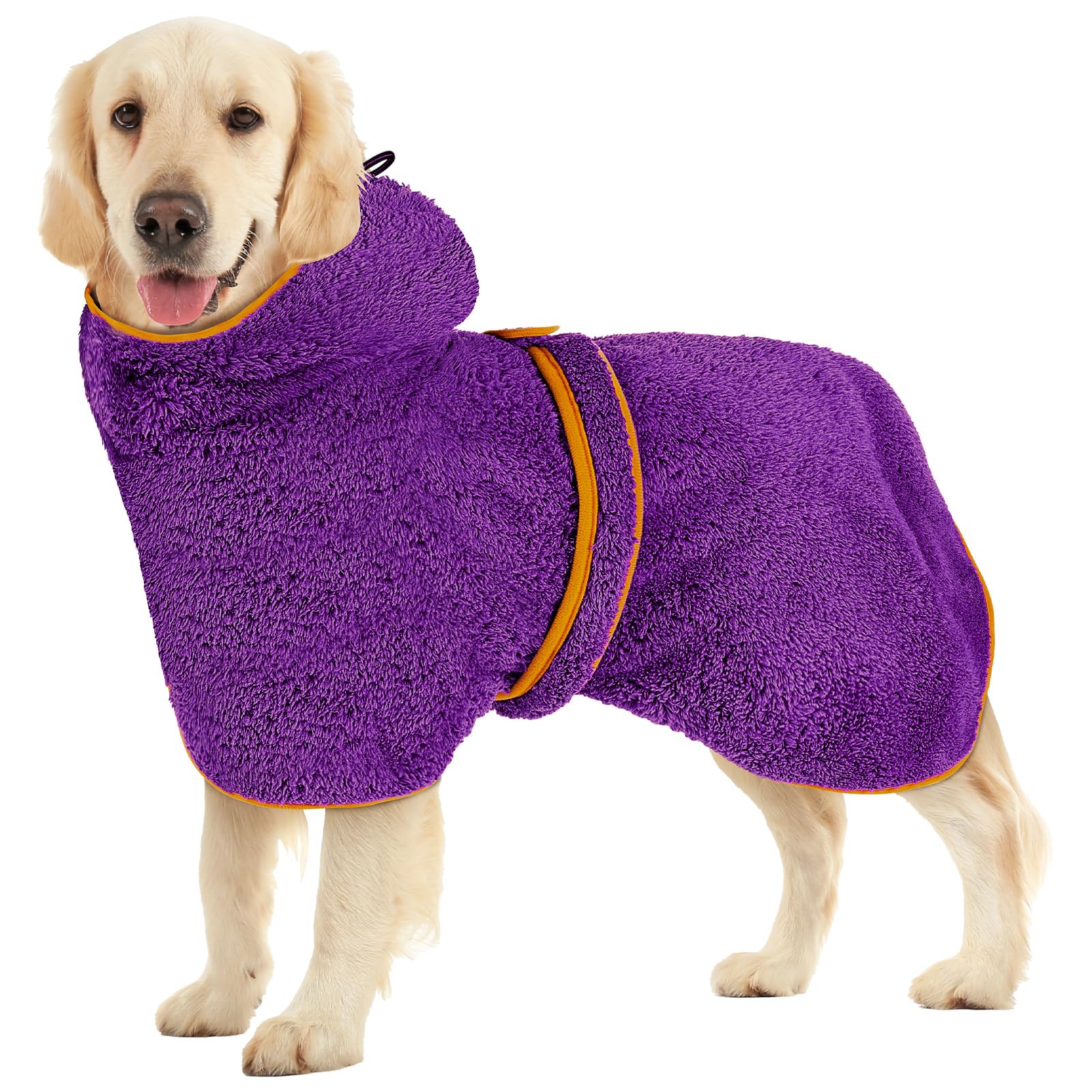 Bienbee Soft Dog Bathrobe,Super Absorbent & Quick-Drying Dog Robe With Hood, Cozy Drying Coat For After Bath, Purple L