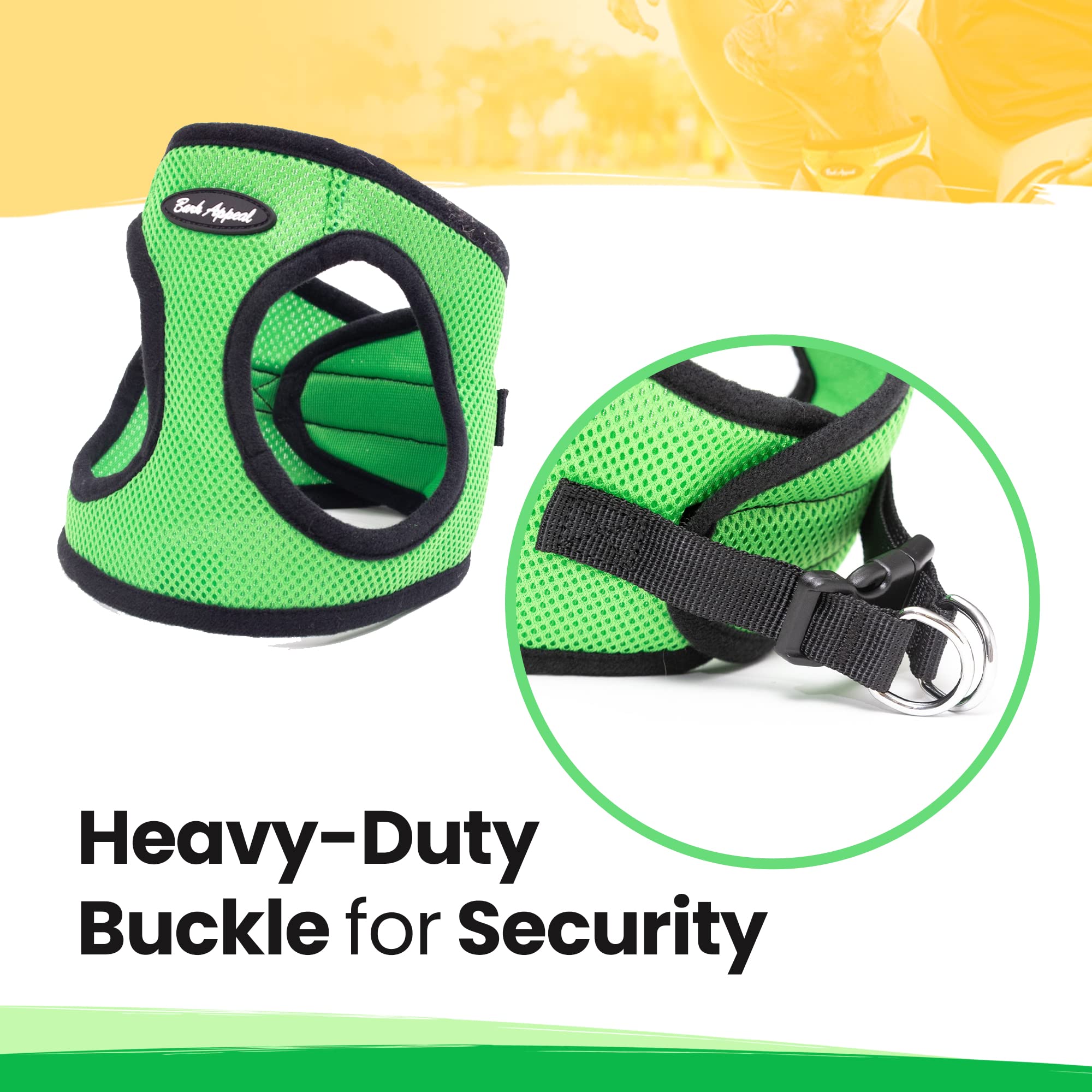 Bark Appeal Step-In Dog Harness, Mesh Step In Dog Vest Harness For Small & Medium Dogs, Non-Choking With Adjustable Heavy-Duty Buckle For Safe, Secure Fit - (Small, Lime Green)